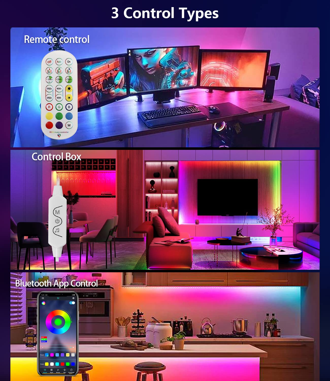 Daymeet LED Light Strip, 33ft Dreamcolor RGB, APP Control, Music Sync, Remote, Home Decoration