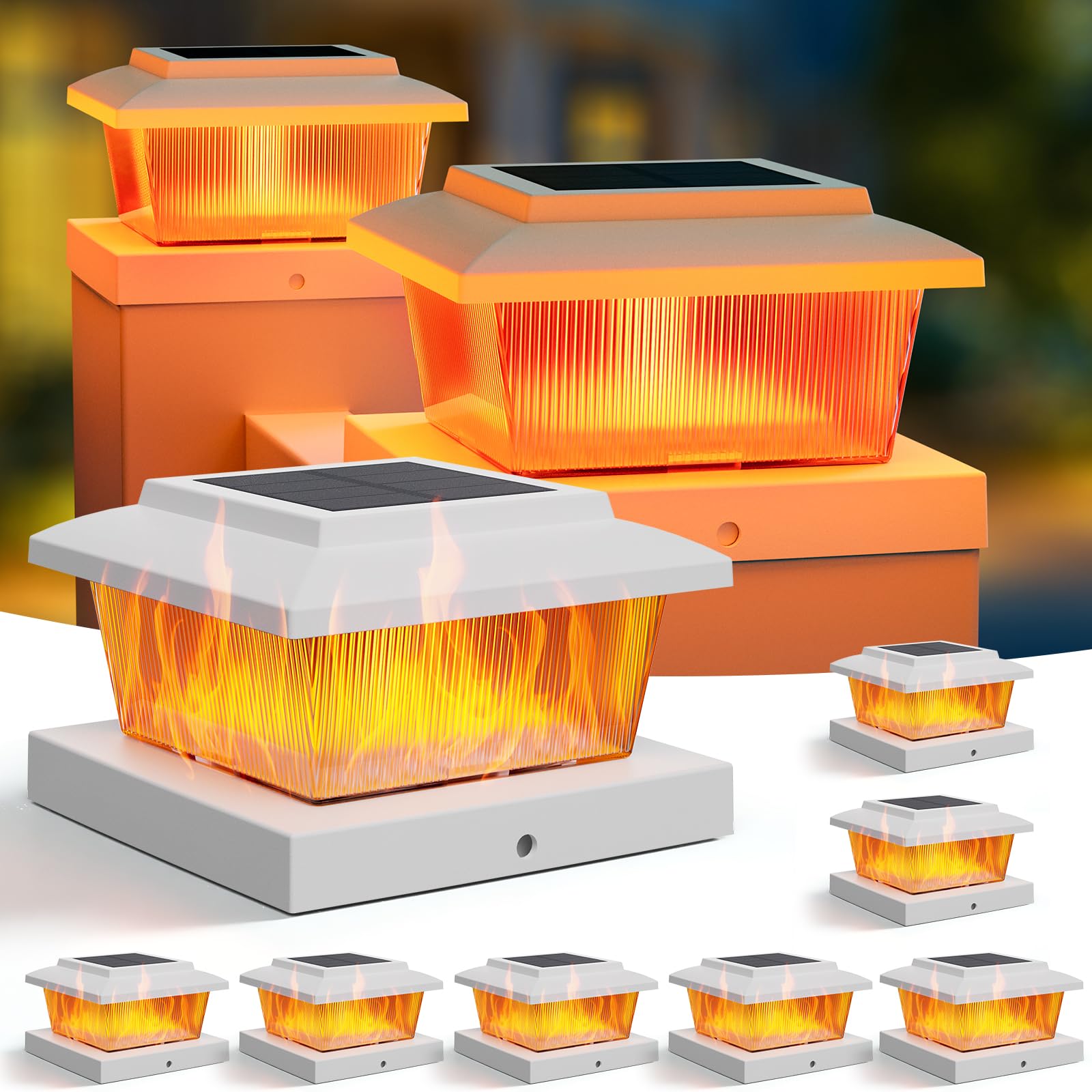 APONUO Solar Post Cap Lights, Warm White & Flickering Flame Modes, Waterproof LED Deck Post Lights Solar Powered for 4x4 Wood,4x