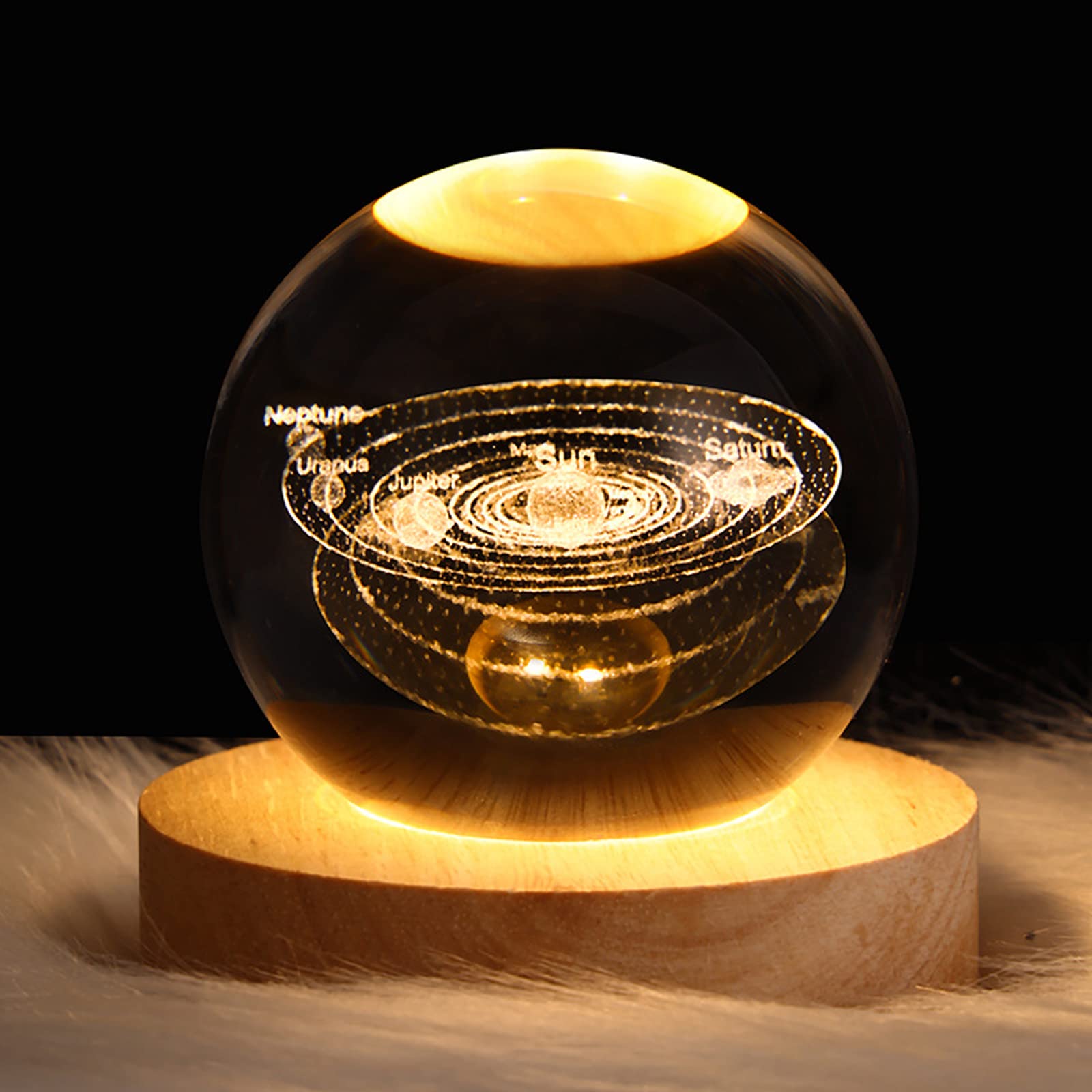 Dniebw 3D Solar System Crystal Ball Night Light For Kids Glass Lamp Space Lamp With Wooden Base Fantasy Decoration Crystal Ball Led Galaxy Planet Nightlight Bedroom Decor