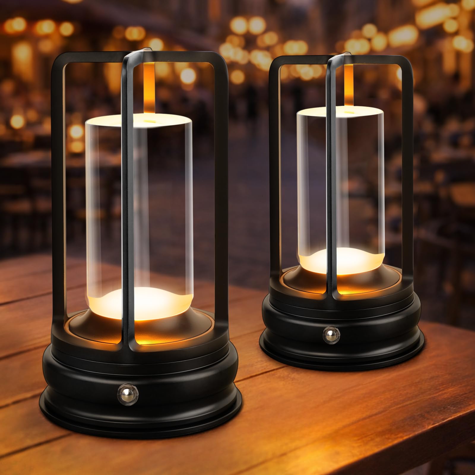 Portable Cordless Table Lamp - 2-Pack Rechargeable Table Lamp - Touch Control Lamp with 2000mAh Battery  3000K Stepless Dimming Wireless Lamp for Bedroom  Dining Table  Counter & Living Room  Black