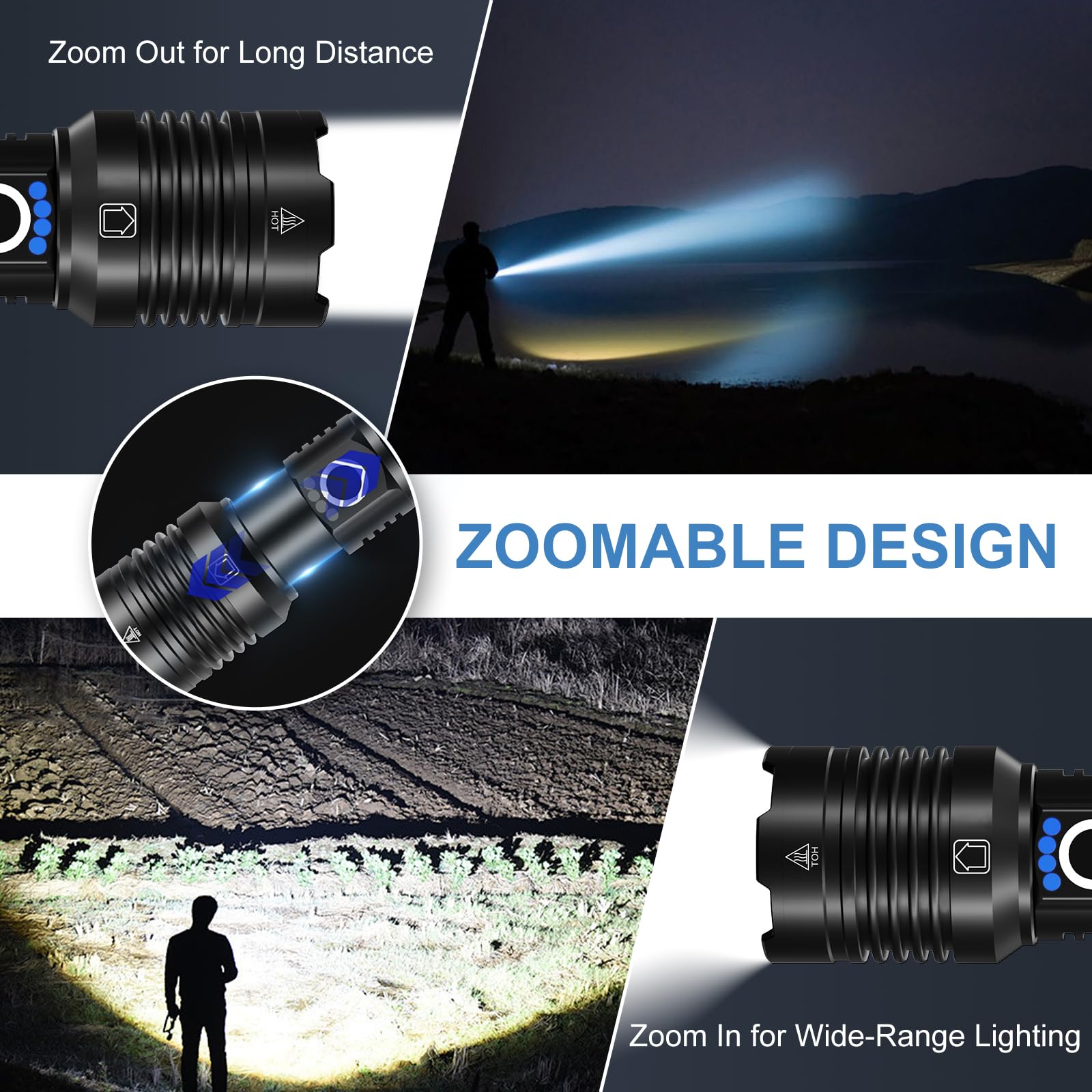 KEPEAK Rechargeable Flashlights - 990,000 Lumens, Powerful & Memory Function, 1 Pack, Black, Model: Jiyiflashlighttz-new