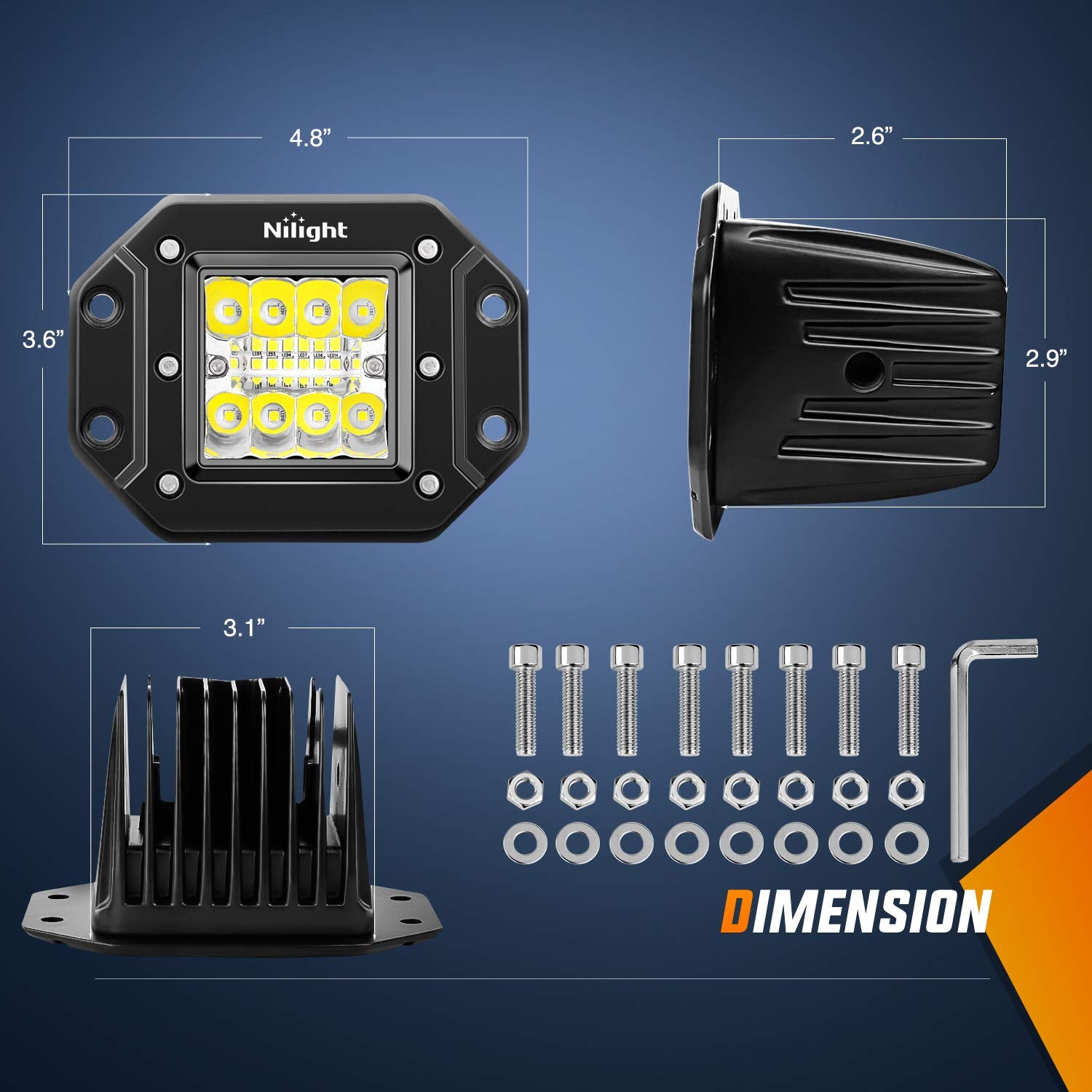 Nilight 2PCS 42W Flush Mount LED Light Pods Spot Flood Combo Backup Reverse Driving Headlamp Mount on Bumper Grille for 4x4 Offr