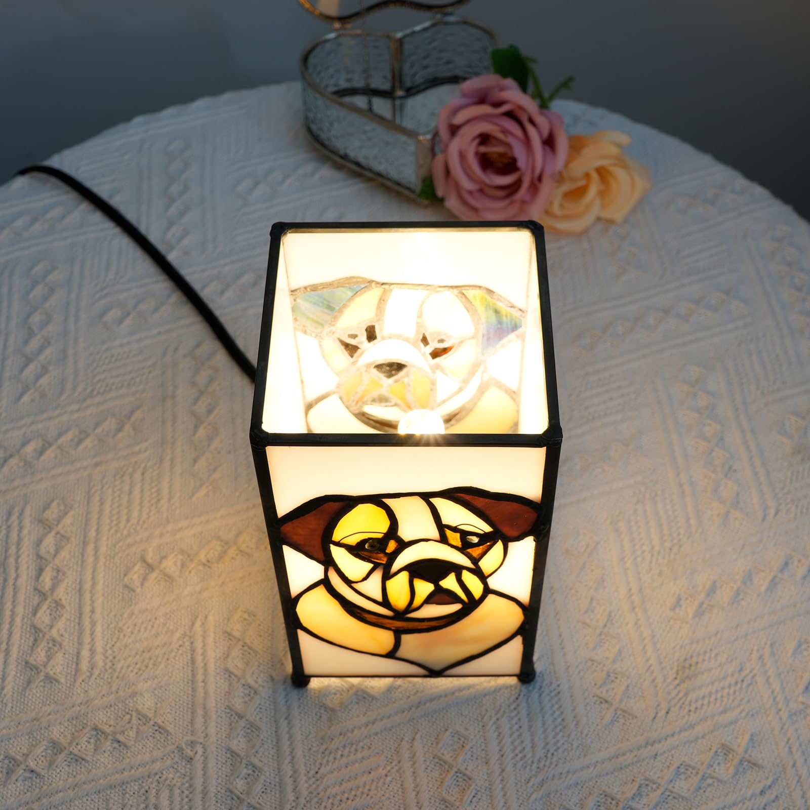 Kiphepi Tiffany Lamp Stained Glass Lamp Small Bedside Table Lamps For Living Room Home Decor Girls Women Birthday Halloween Christmas Thanksgiving Day Gift Dog