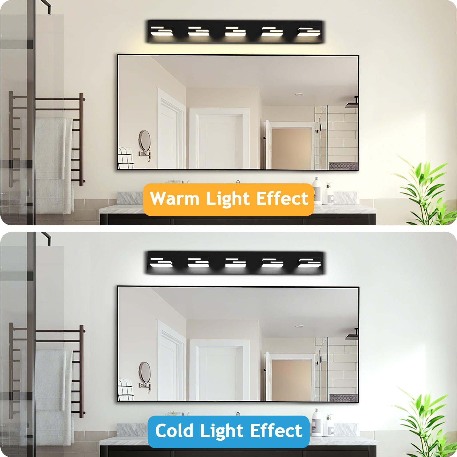 Lkhf Led Modern Bathroom Vanity Light Fixtures 5-Light 5Cct Dimmable Matte Black Vanity Lights For Bathroom Lighting Fixtures Over Mirror  With 350?Rotatable Acrylic Heads  34-Inch
