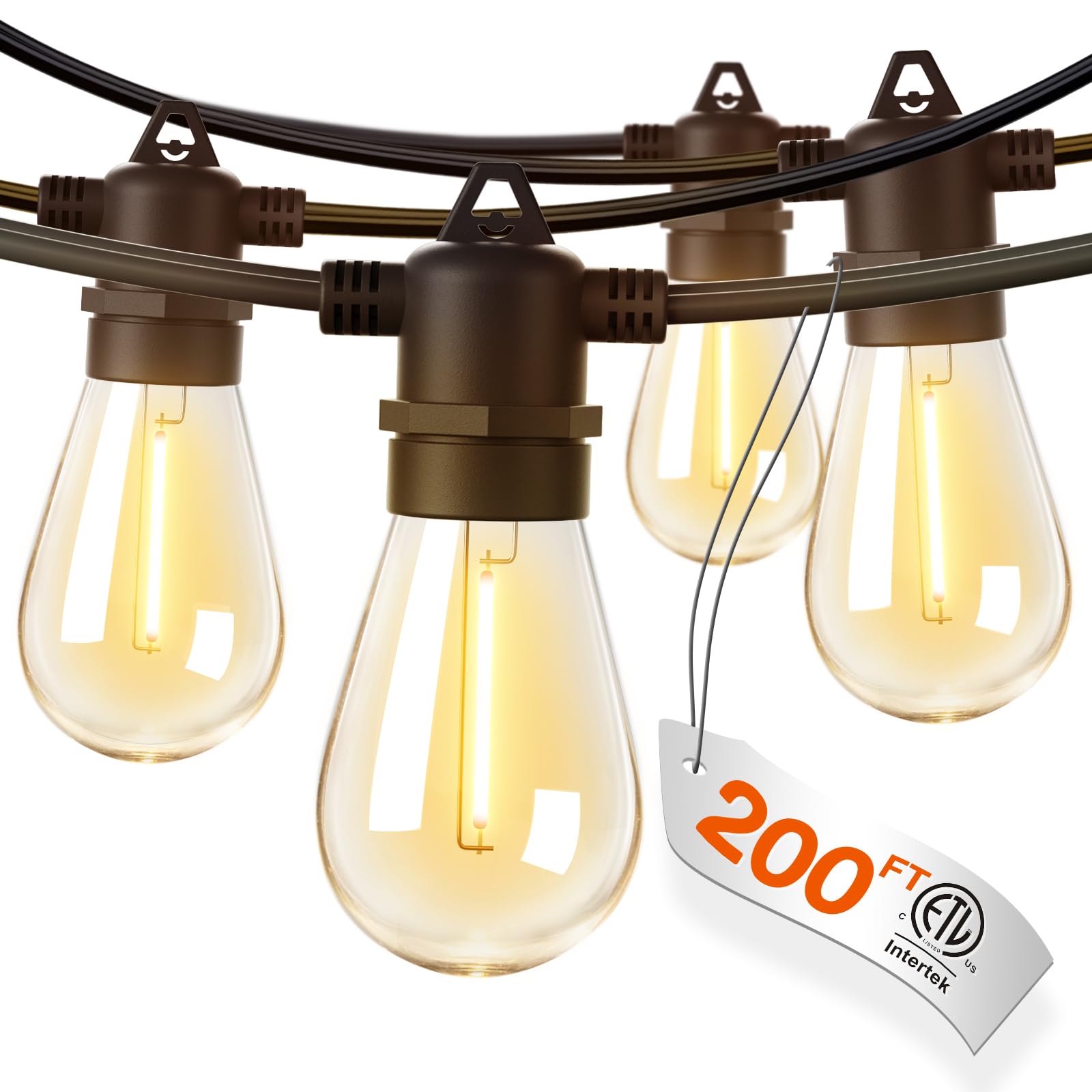 addlon LED Outdoor String Lights, 200FT with Shatterproof Bulbs, Heavy-Duty Weatherproof, Black, 4-Pack