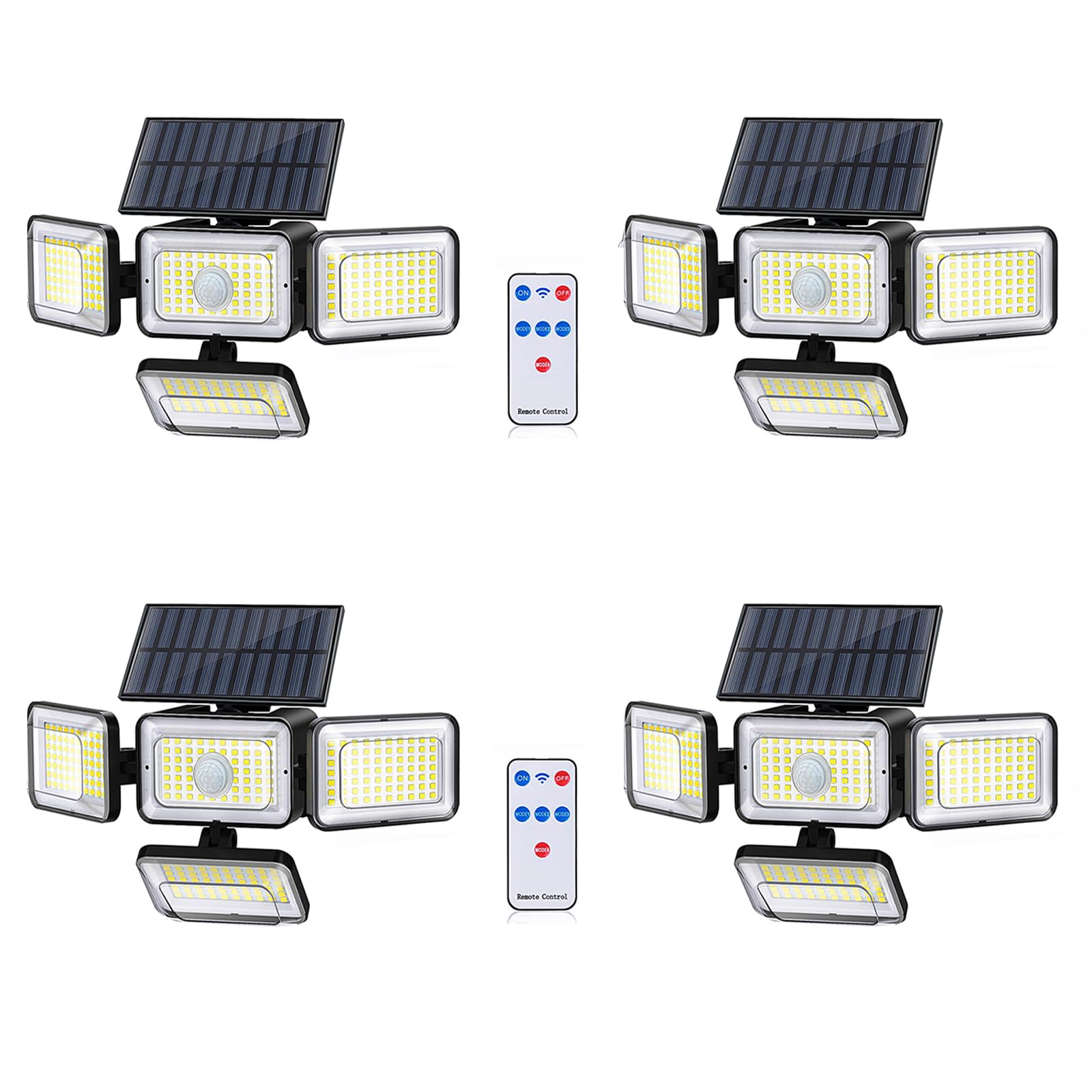 Mokot Solar Lights Outdoor, 288 Led 2800Lm Solar Motion Sensor Outdoor Lights With Remote Control, 4 Heads Ip65 Waterproof Solar
