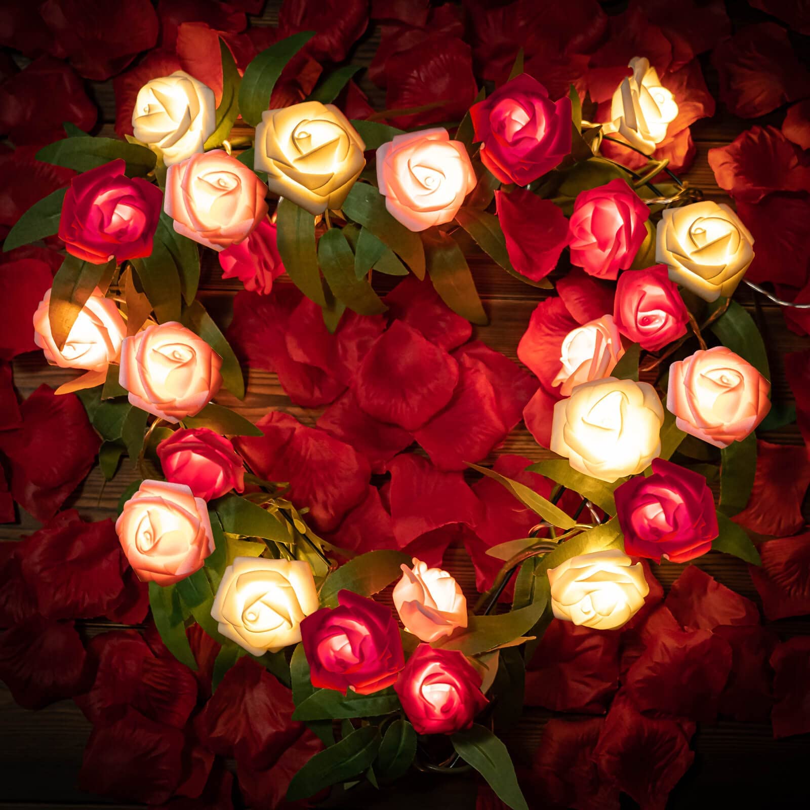 Rose Flower String Lights, 20 Led Battery Operated Romantic Red Pink White Rose Lights, 10Ft Artificial Flowers Garland Led Lights For Valentine'S Day Wedding Indoor Outdoor Festival Party Decor