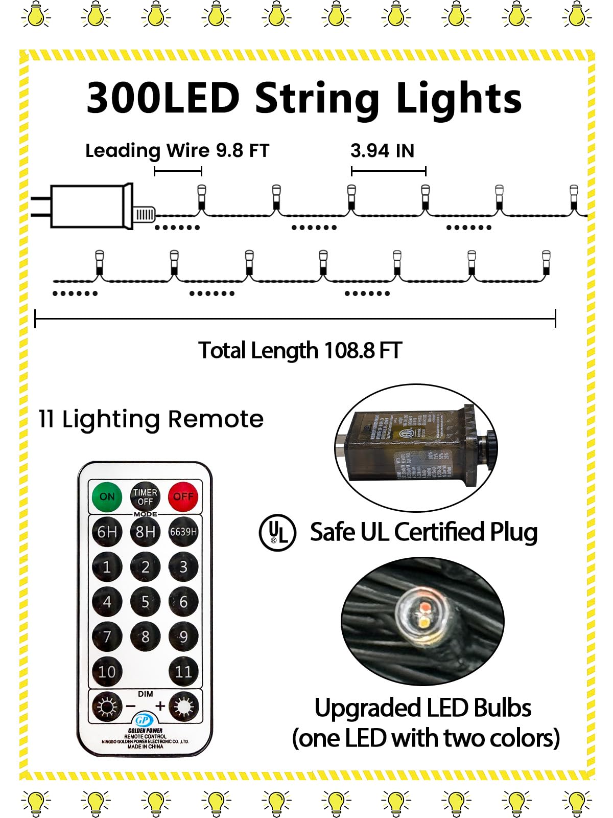 300 Led 99 Ft Color Changing Christmas Lights With Remote And Timer  Fairy String Lights With 11 Lighting Modes & Memory Function Waterproof For Xmas Tree Holiday Party Decor(Warm White & Multicolor)