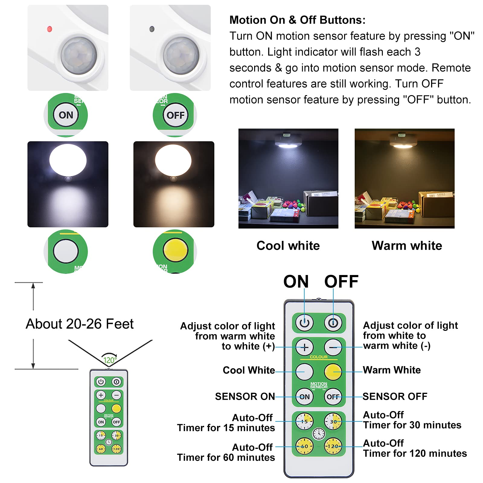 Bigmonat Cordless Shower Light With Remote And Timer, Motion Sensor Ceiling Light, Battery Operated Light For Shower Bedroom Hal