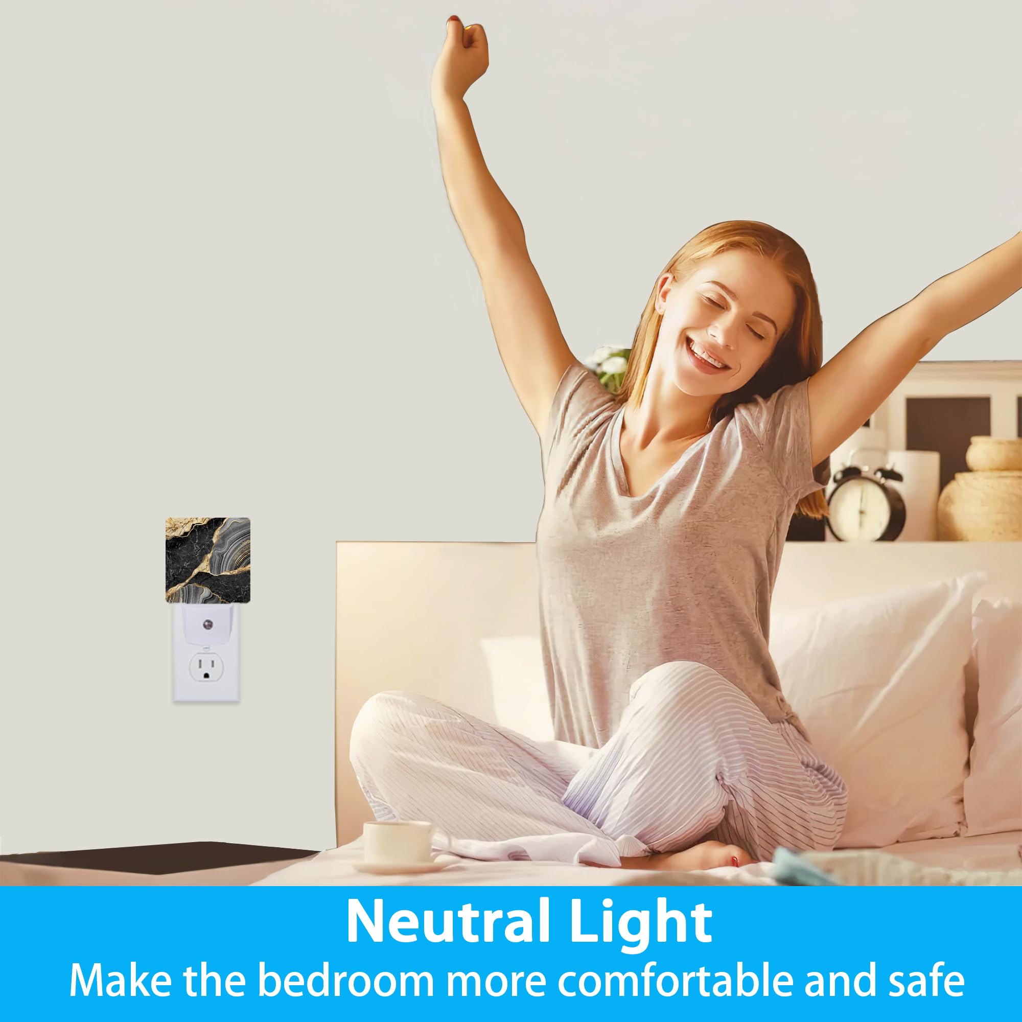 Meikosks Night Lights Plug Into Wall Black Gold Marble Night Lights Dusk To Dawn Sensor Led Lamp For Women Men,Led Lights For St