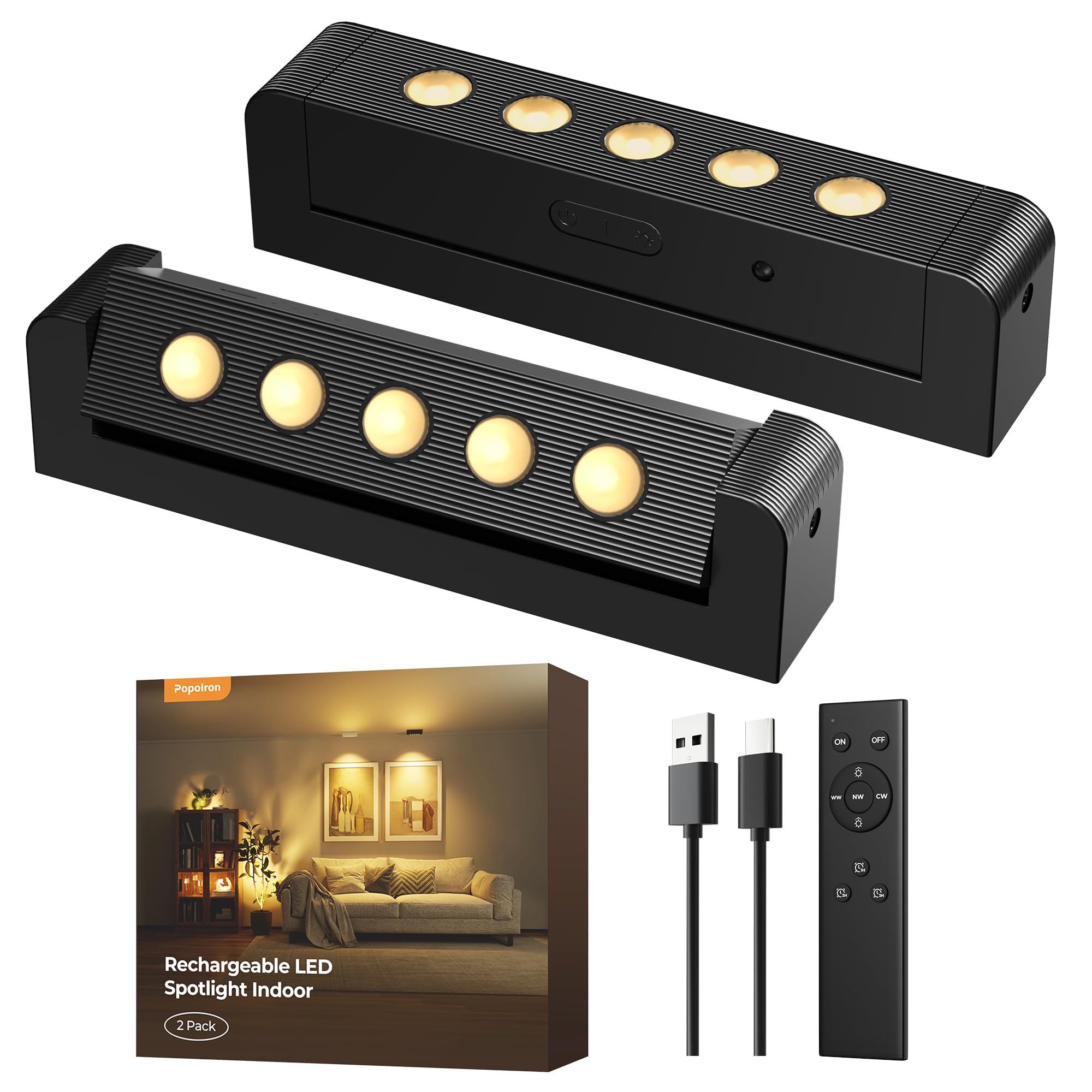 Spotlights Indoor with Daily Auto Timer, 5500mAh Rechargeable Plant Lights, Wireless Uplighting with Remote, 3CCT & Dimmable, Di