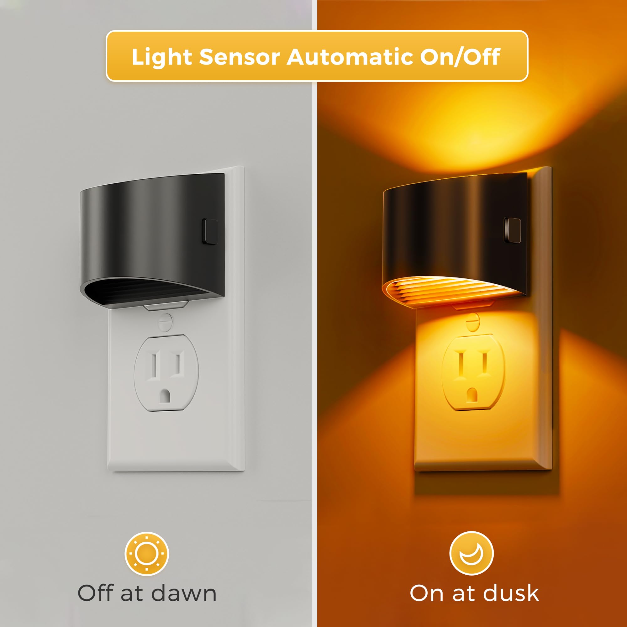 L LOHAS LED Night Lights Plug-in Wall 3CCT Adjustable 1W with Dusk to Dawn Sensor, 2 Pack, Black-3CCT, Model GY10708US-