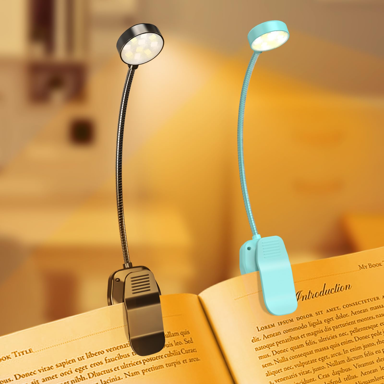 KTEBO Rechargeable Book Reading Light - Adjustable Brightness, 3 Color Temperatures, 30+ Hours Runtime, Black & Blue, Model BHLBL-4