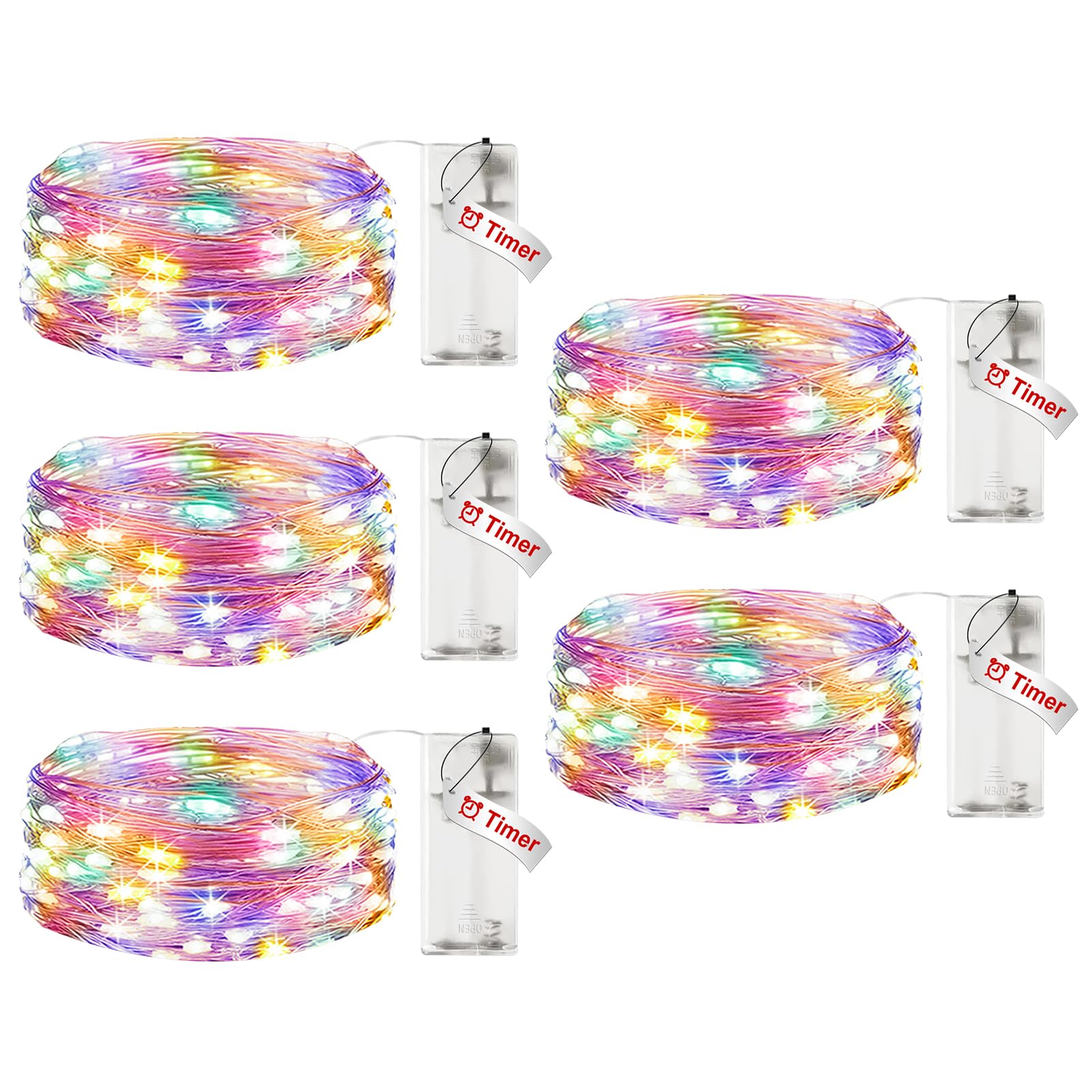 litogo 5 Pack Fairy Lights, 7FT 20LED Waterproof String Lights, Battery Operated Twinkle Lights, Multicolor for Indoor Decor