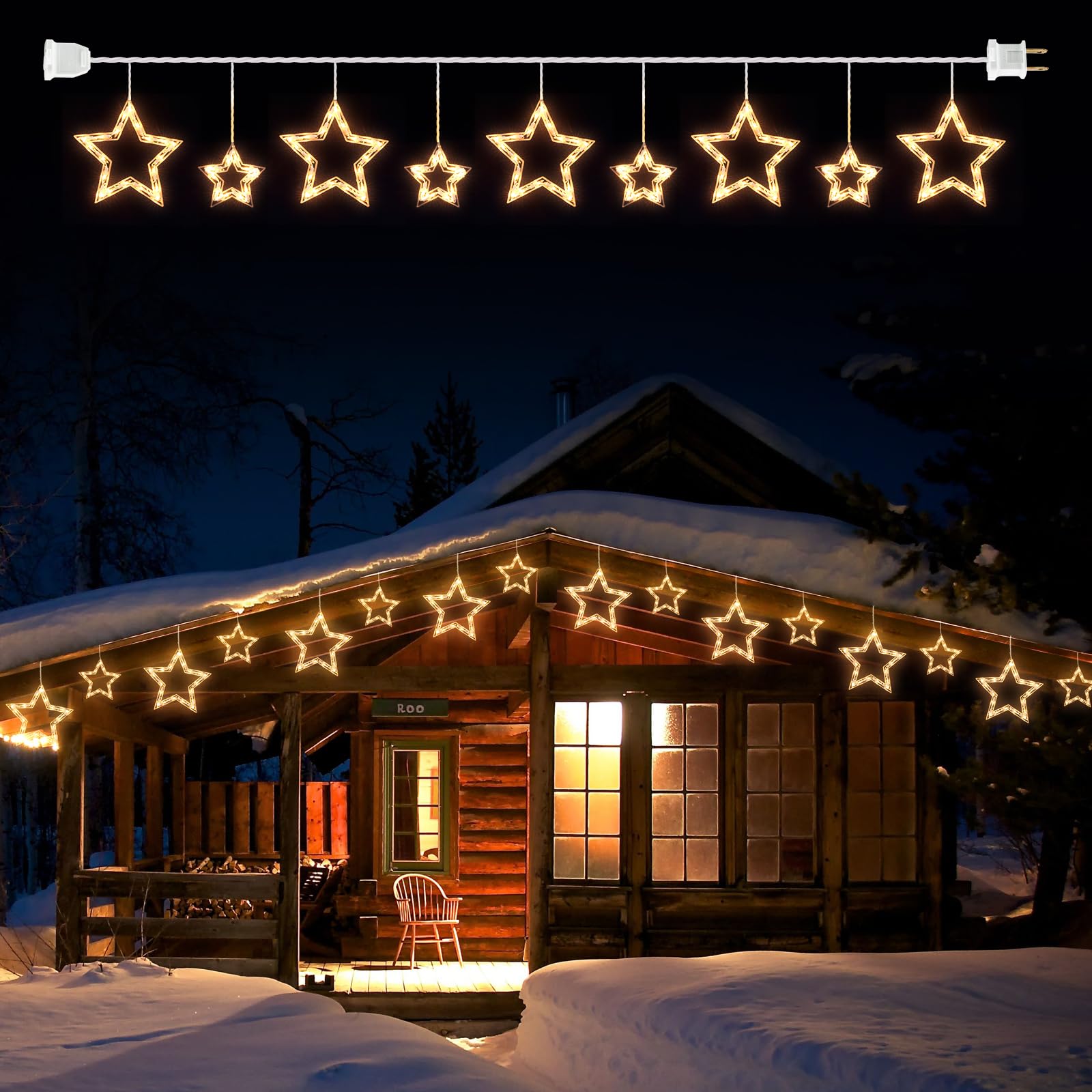 Minetom Christmas Star Window Lights - 13ft Icicle String Lights, 150 Mini Bulbs, 9 Drops, White, Model 39532