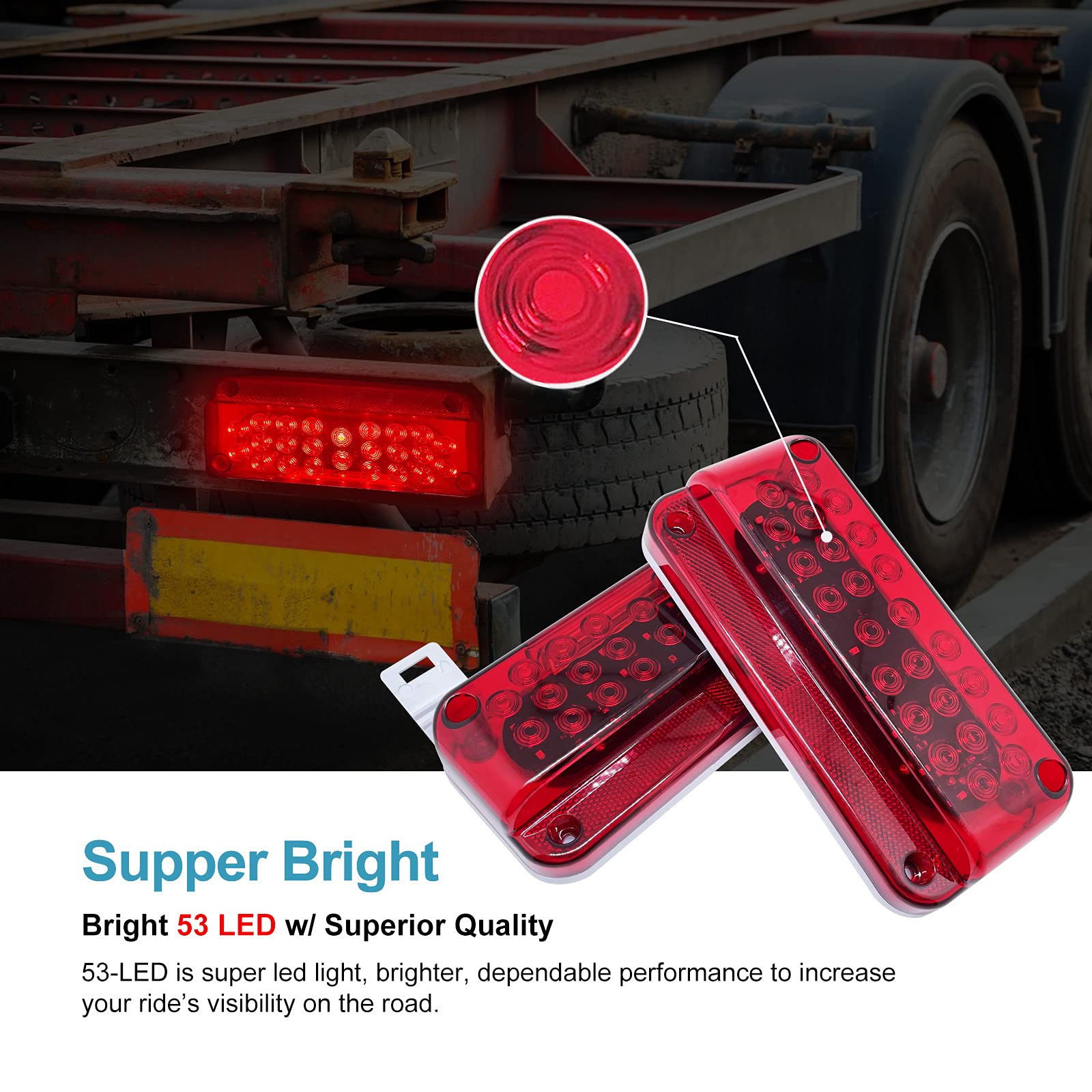 Vinauo Led Trailer Lights - Rv Brake & Tail Lights With Red Reflex, Stop, Turn Signals