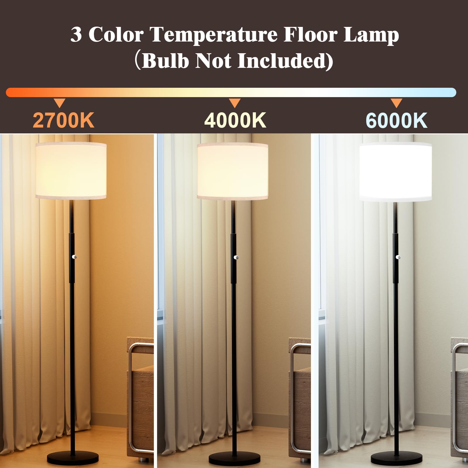 PARTPHONER Floor Lamp for Living Room Bedroom, 65 Modern Tall Lamp Simple Design Standing Lamps | 3 Color Temperature Rotary Swi