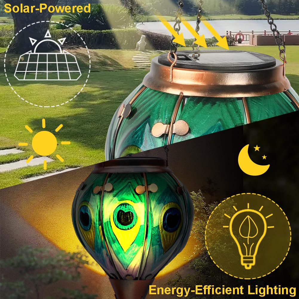 teyigarden Hot Air Balloon Solar Lantern, Glass, 18in H ? 5.5in W, Peacock Feather-Green, Model SL-6069082030