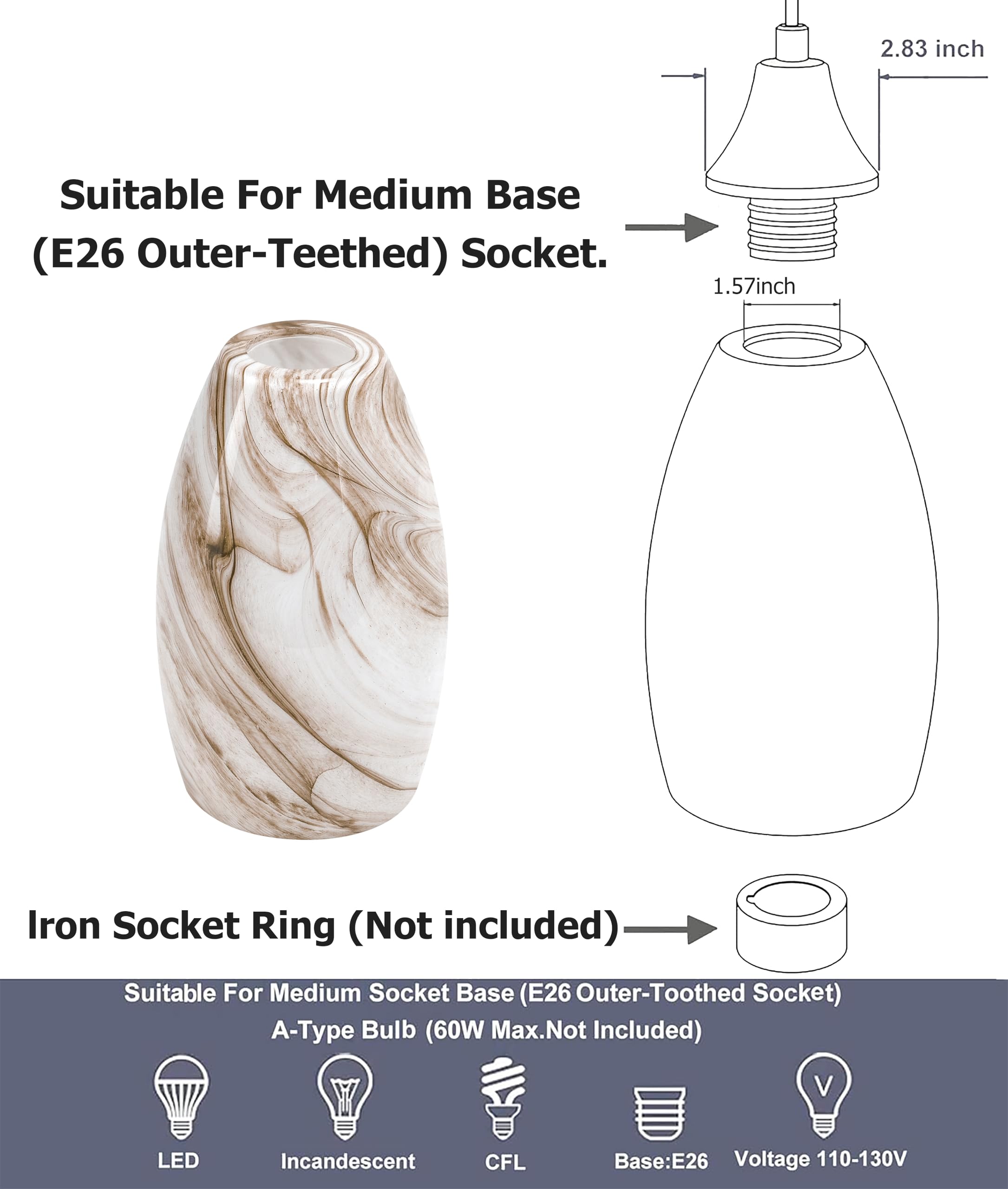 Go&So Honey-Bronze Gradient Flow Pendant Light Shade  7.8H Oval Fixture  1.57 Fitter  2 Pack Kitchen Pendant Lighting Over Island -Hand-Blown Fluid Line Texture For Chandelier Replacement Shades Set