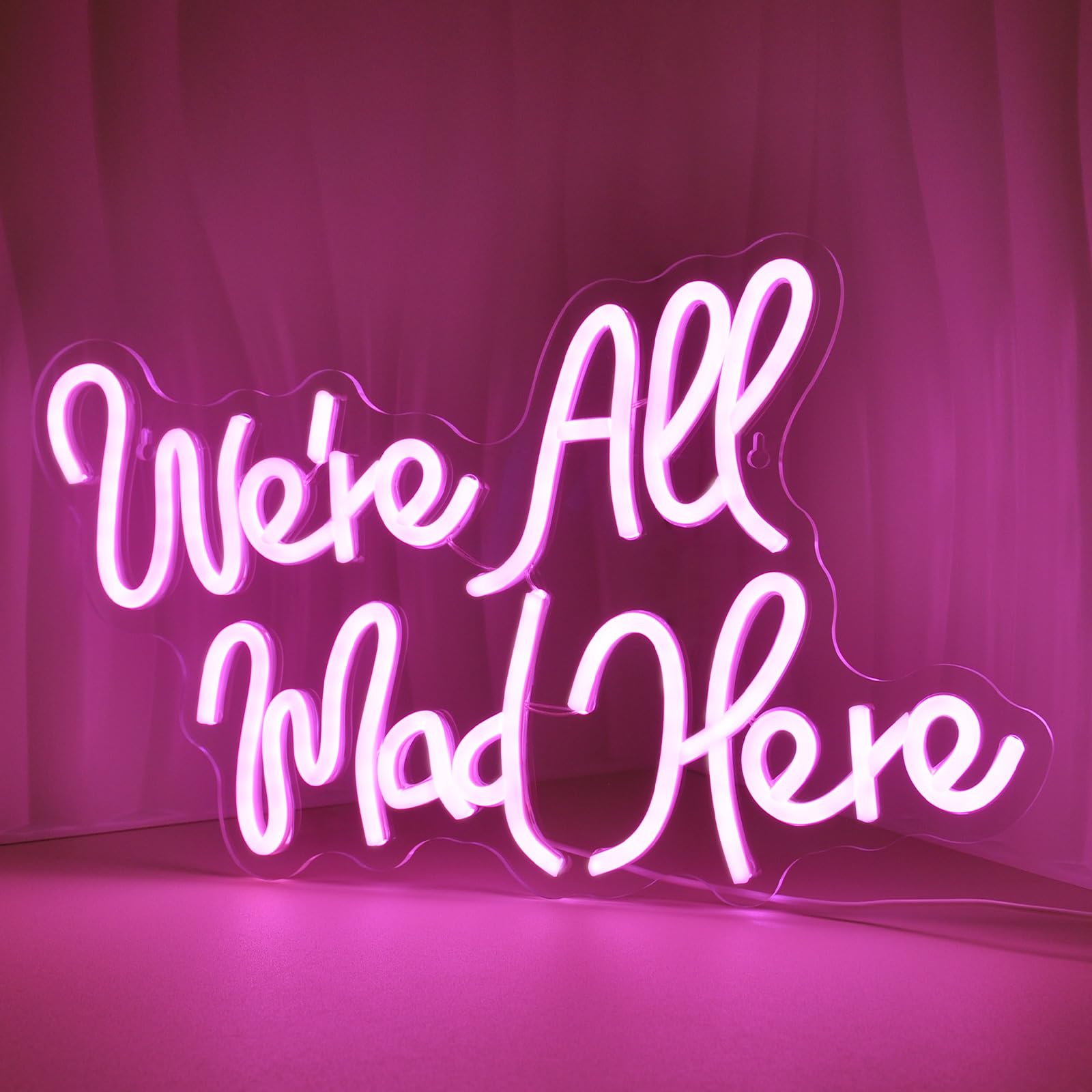 JEDAEMEN Neon LED Light Sign for Wall Decor, Pink Acrylic, 16.5 x 9.8 inches, Mad Here Design