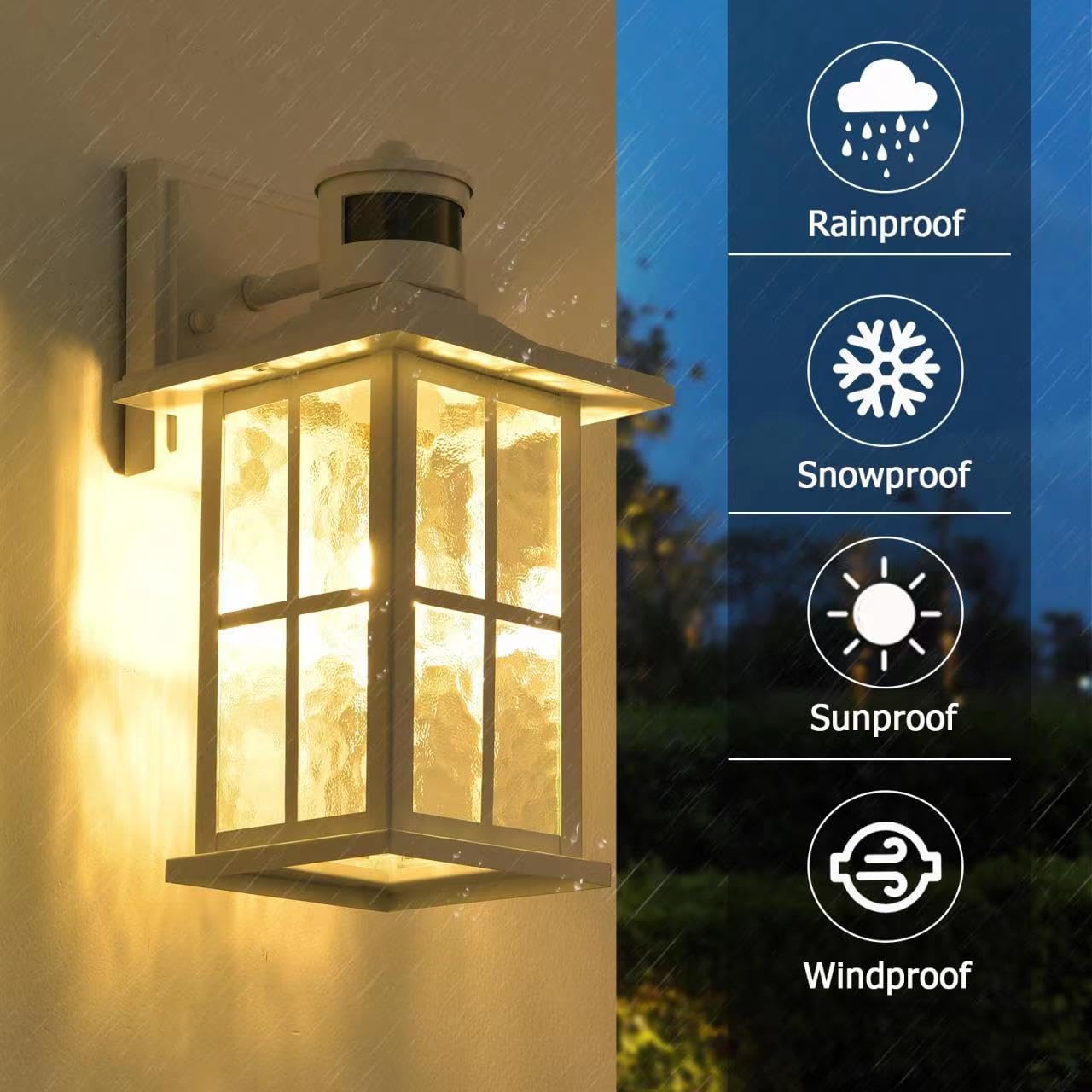 FLEDAVID Motion Sensor Porch Lights, 2 Pack Waterproof Wall Lanterns, White Exterior Sconce for Patio & Front Door