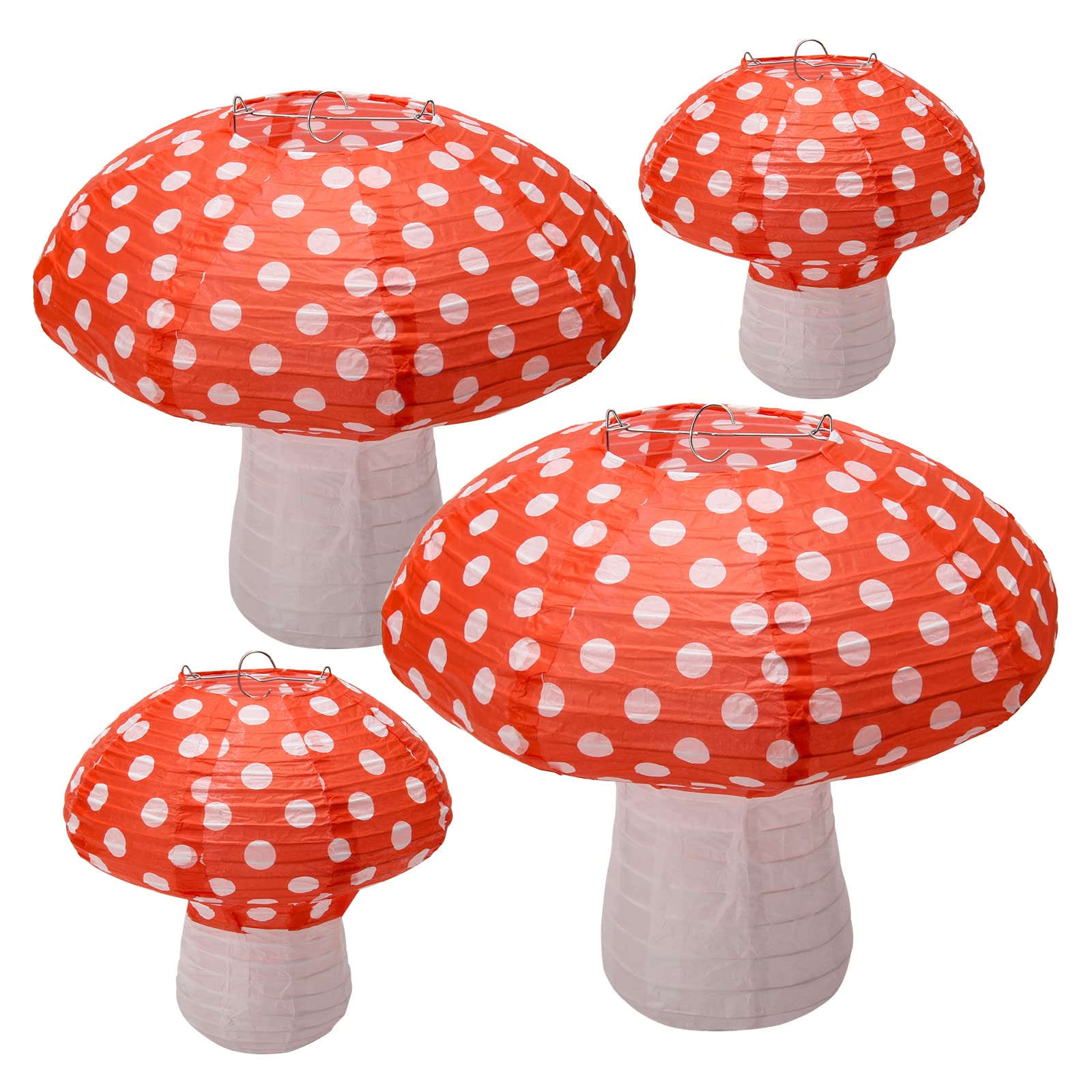 4Pcs Mushroom Shaped Paper Lanterns, Windspeed Large For Nursery Garden Christmas Halloween Party Decoration 8 Inch, 12 Inch(Ora
