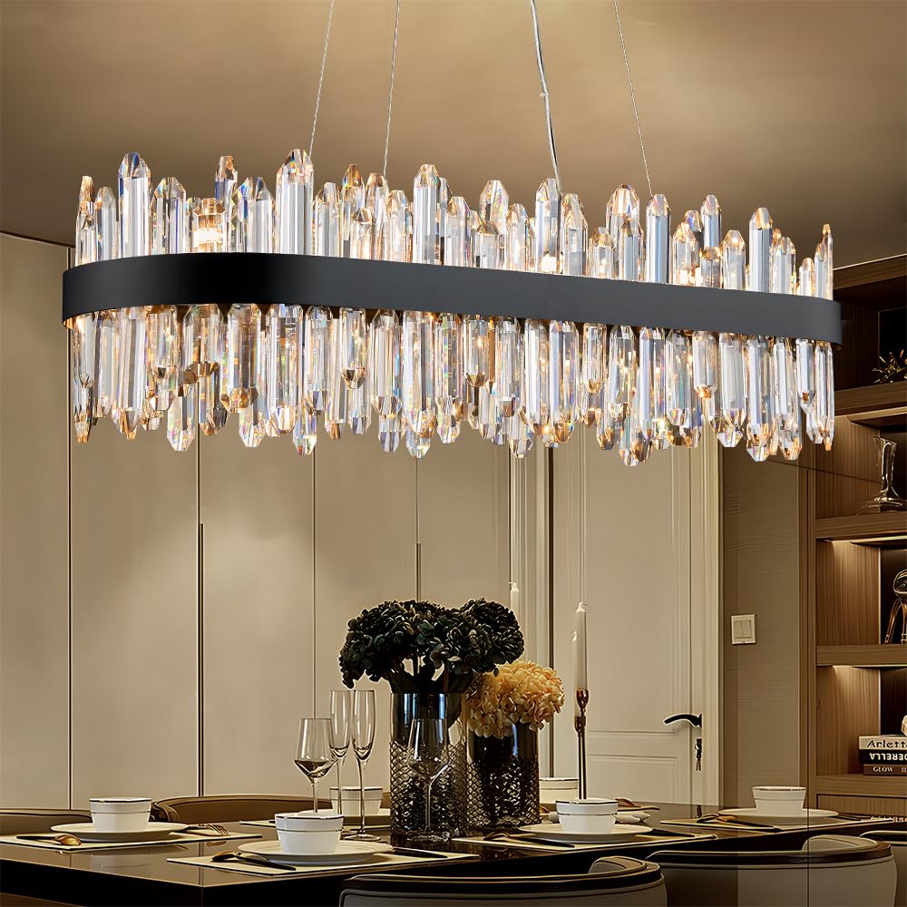 LIZZTREE Black Oval Crystal Chandelier L35.4 inch, 20-Lights Chandeliers Modern Crystal Chandelier Pendant Light Fixture G9 Ligh