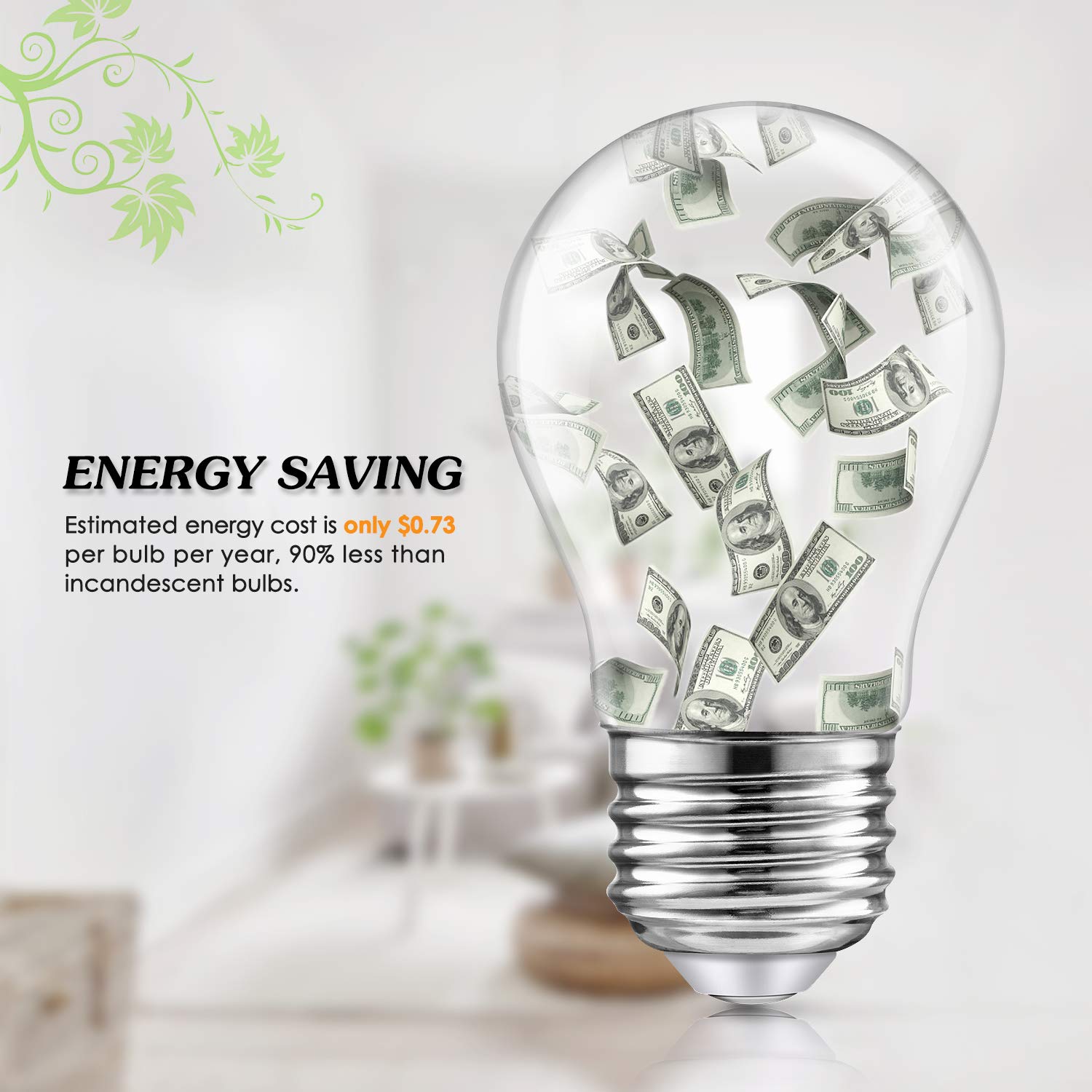 TOBUSA 12-Pack Dimmable A15 LED Bulbs, 6W Vintage E26, 60W Equivalent, Warm White, 2700K, Glass, Model 480820