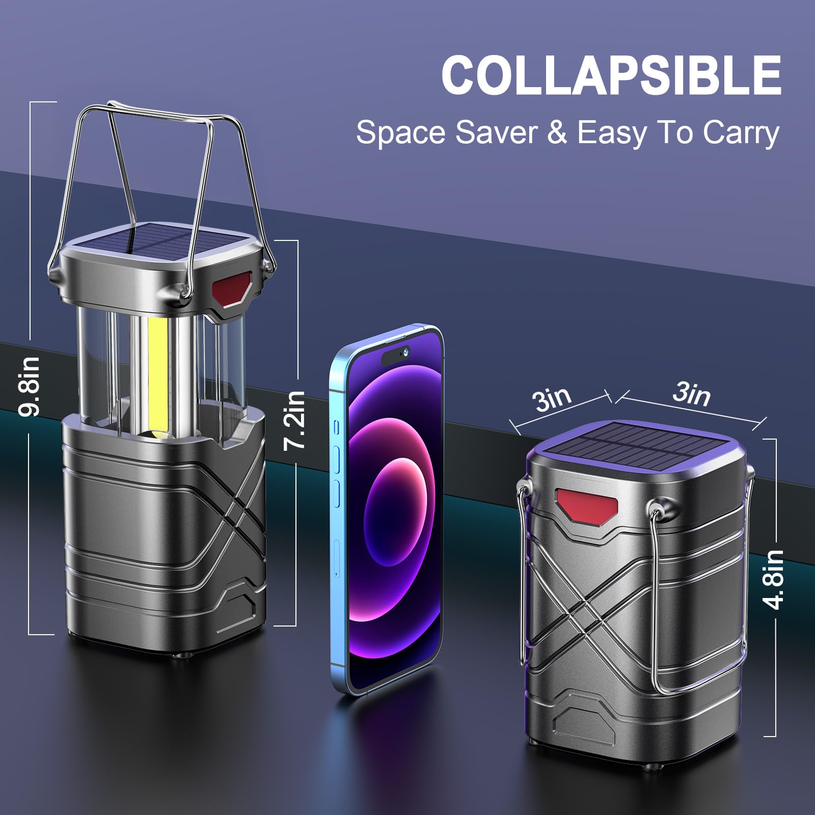 LETMY 4 Pack Camping Lantern, Rechargeable LED Lanterns, Solar Lantern Battery Powered Hurricane Lantern Flashlights with 3 Powe