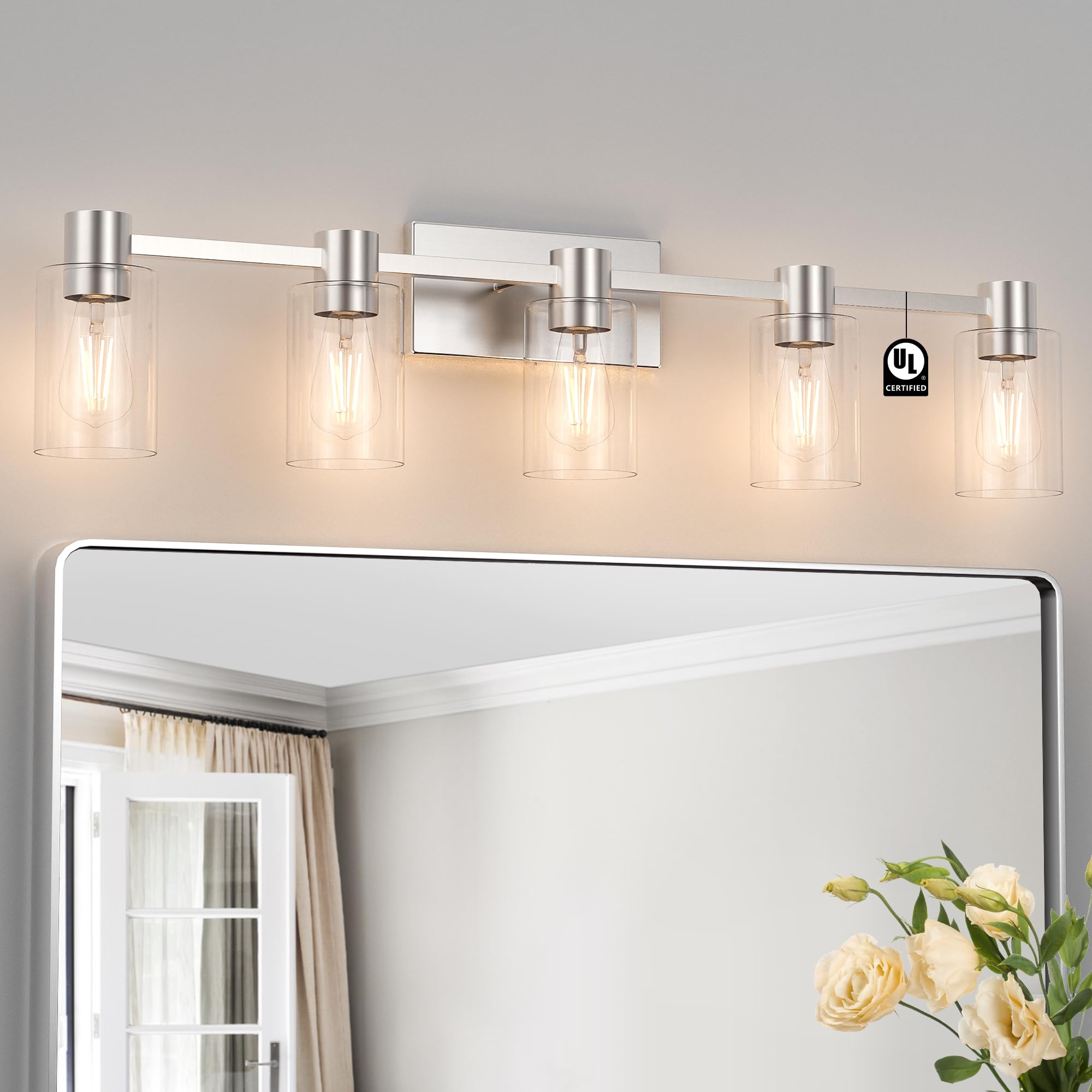 Esfos 5-Light Modern Vanity Light Fixtures Over Mirror, Brushed Nickel Bathroom Light Fixtures, Vanity Lights, Wall Sconce With