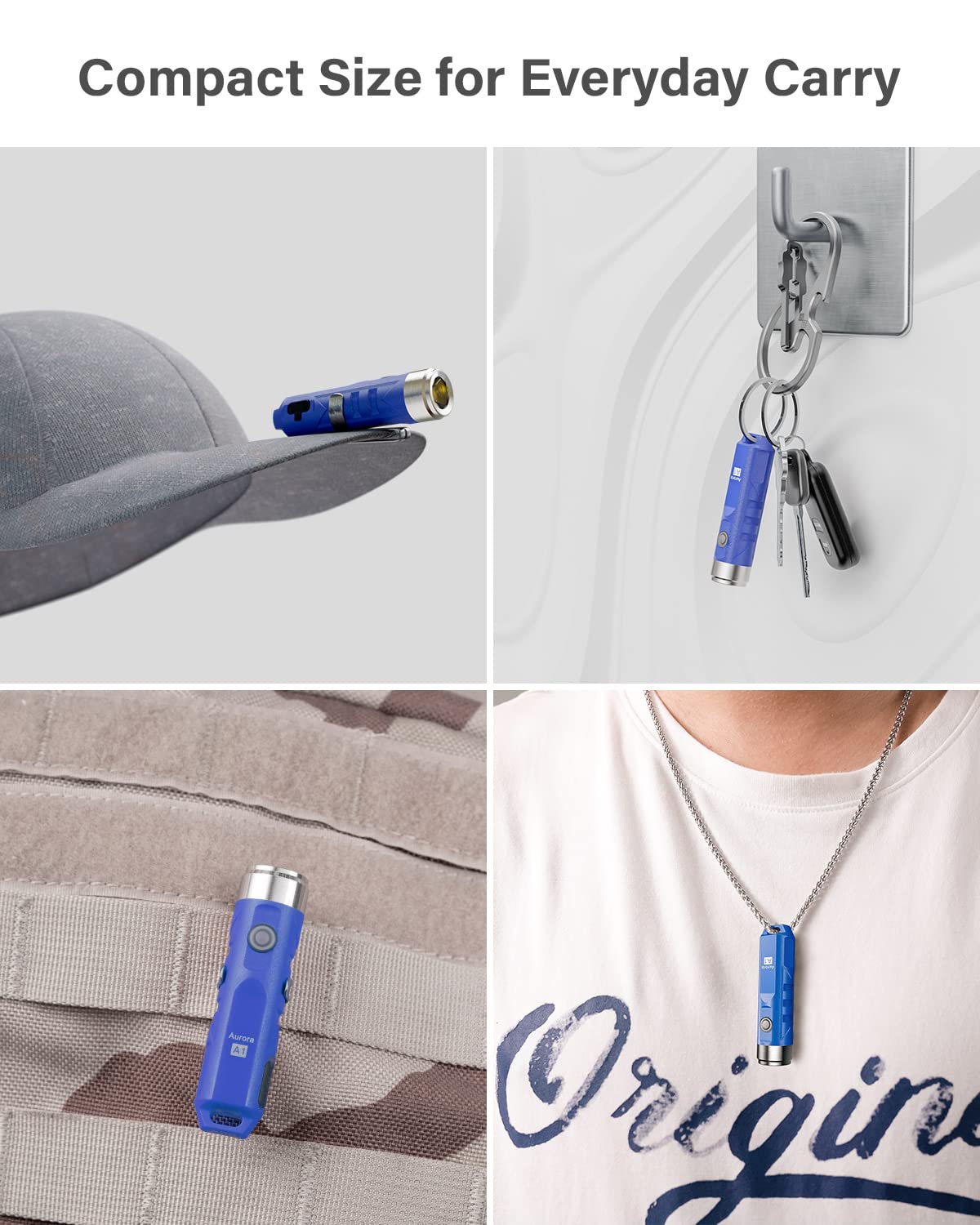 RovyVon Aurora A1 G3 Mini Flashlight, 650 Lumens, USB C Rechargeable, Blue, Compact Keychain EDC for Camping and Emergencies