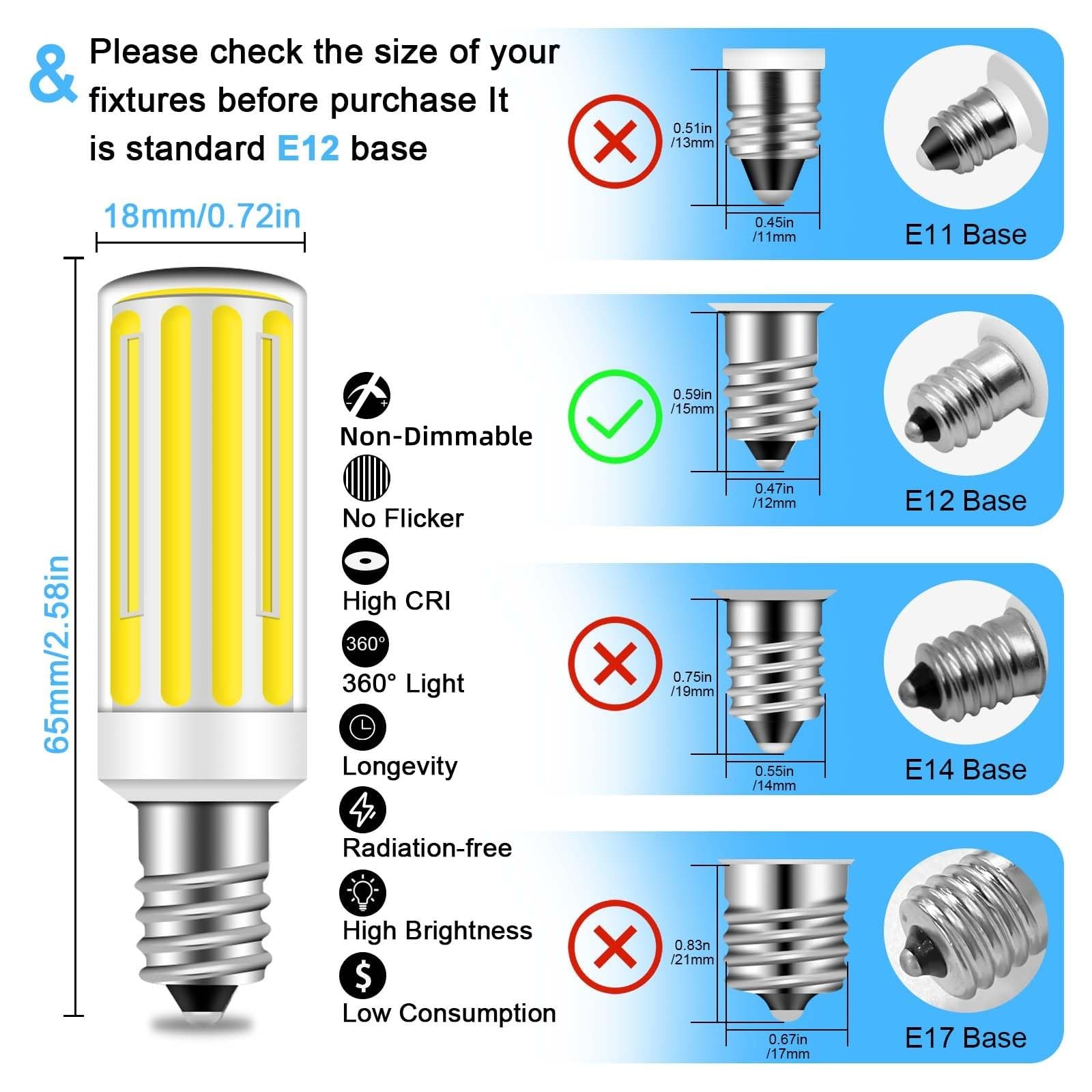 Zhenming E12 Led Bulb 75W Equivalent, 750 Lumens, 6000K Daylight White, Led Light Bulbs 7W, E12 Led Candelabra Bulbs C7 T3/T4 Li