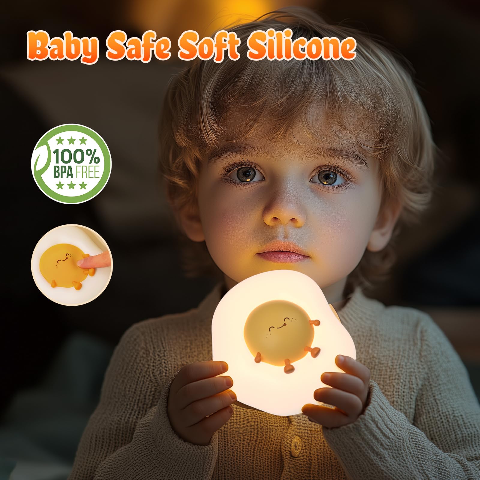 KinYiLO Fried Egg Night Light for Toddler, Kids, Baby, Nursery Warm Ambient Lamp for Snoothing, Sleeping Companion, Auto Off 30M