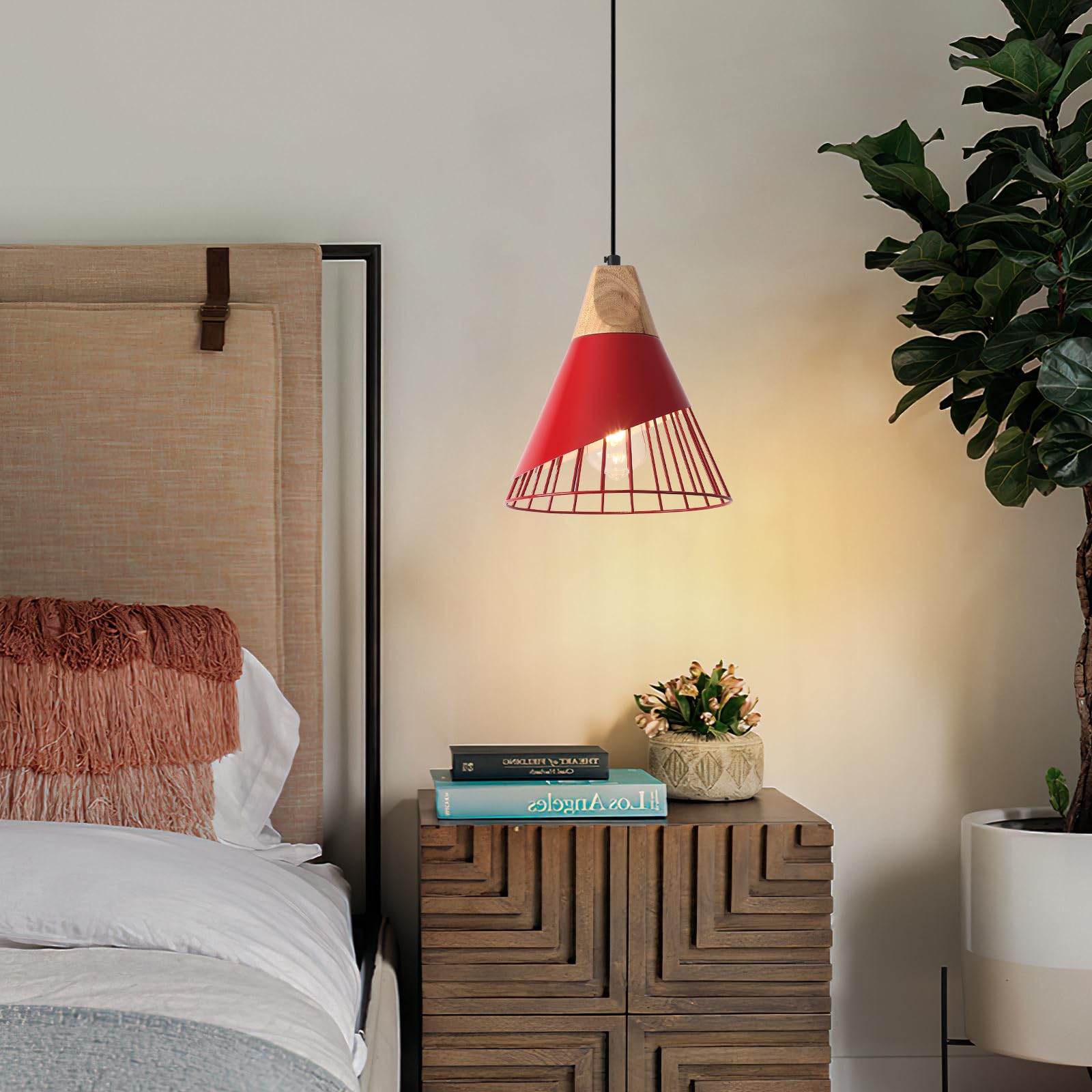 Sesiment Farmhouse Pendant Light 9.4Ines, 2 Packs- Red Industrial Kitchen Pendant Lights For Kitchen Island, Bar, Bedroom, Offic