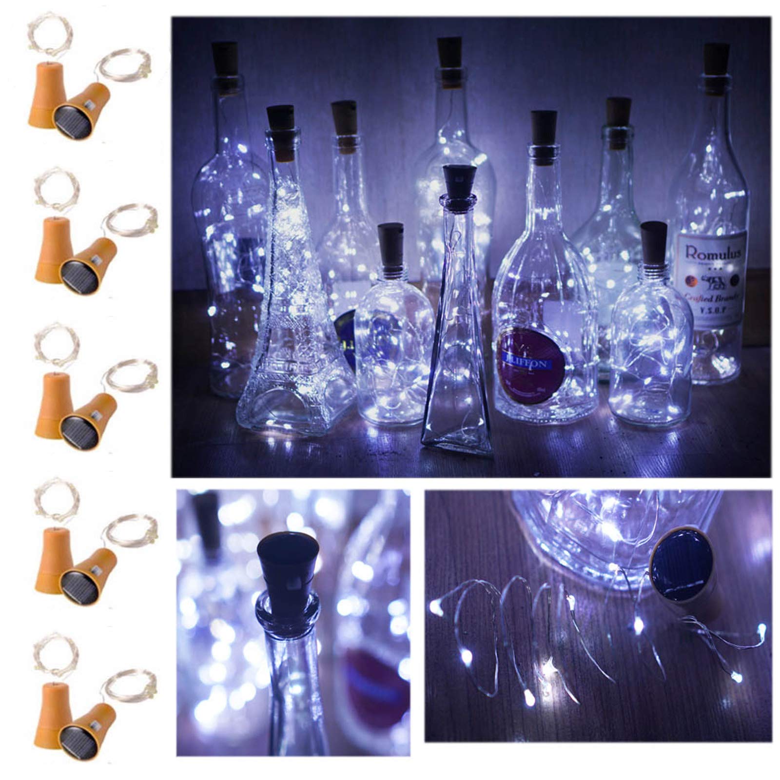 Decorman 10 Pack Solar Powered Wine Bottle Lights, 10 LED Waterproof Copper Cork Shaped Lights for Wedding/Christmas/Outdoor/Holiday/Garden/Patio/Yard/Pathway Decor (Cool White)