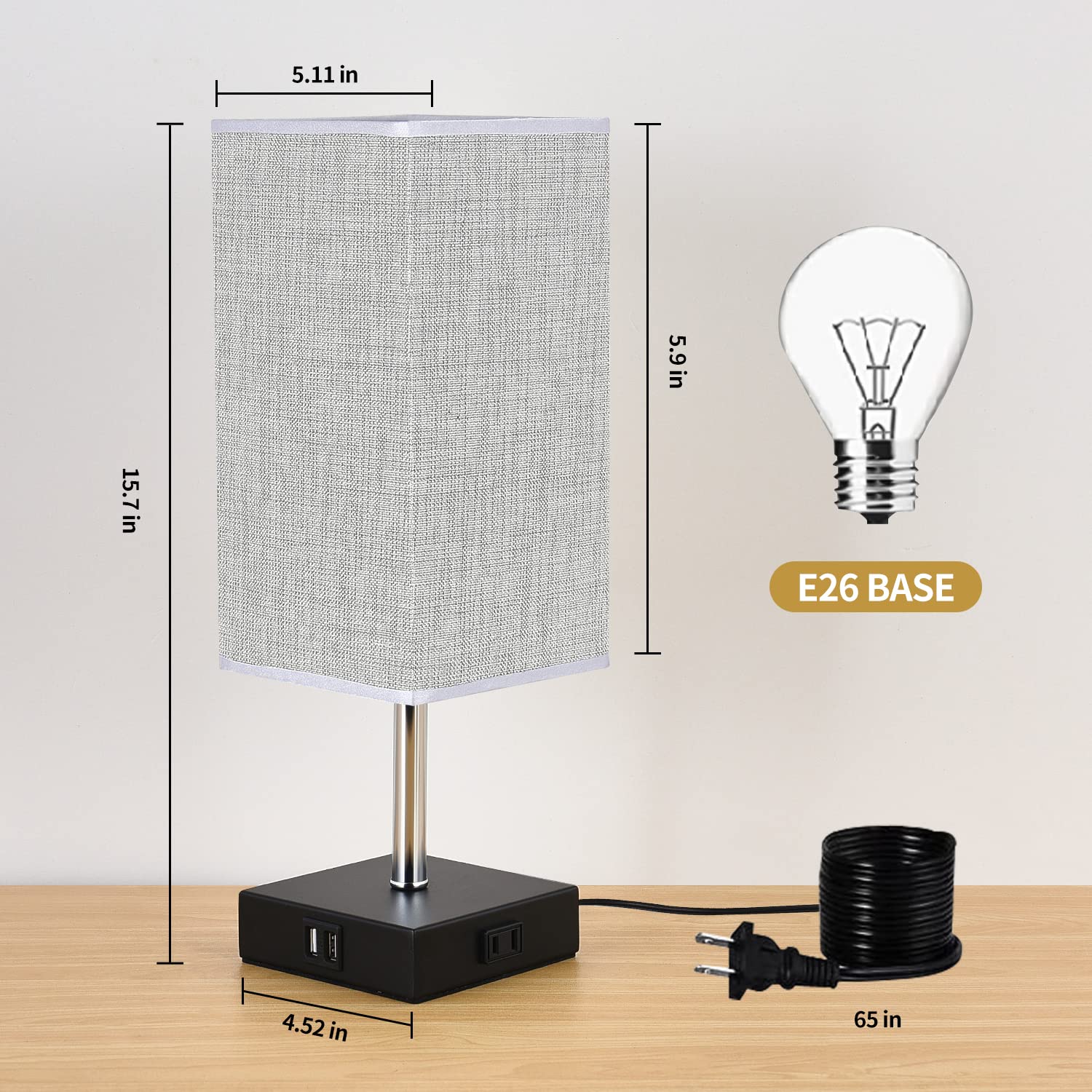 Woderdeng Touch Control Bedside Lamp - 3-Way Dimmable Table Lamps With 2 Usb Port And Outlet, Nightstand Lamp For Bedroom Decor