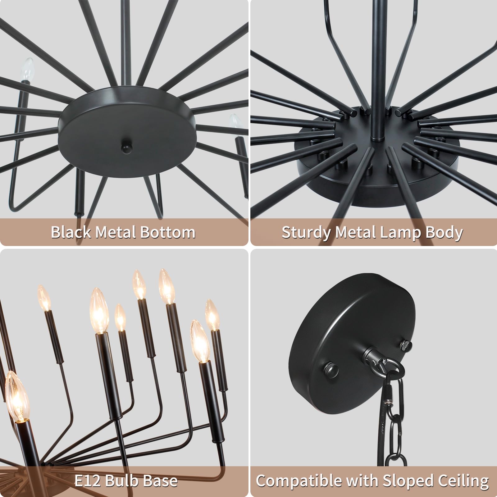 Rviezza 16-Light Black Farmhouse Chandelier, Iron Candle Lighting Fixture for Dining Room, Kitchen, Living Room, Staircase Foyer