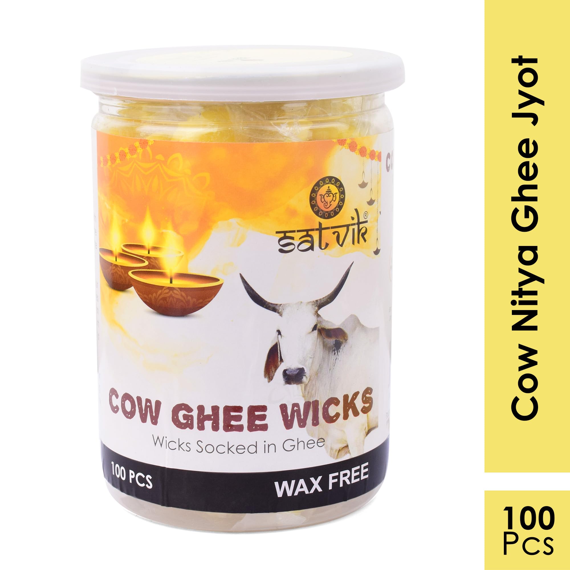 Satvik Pack Of 100 Pure Cow Ghee Wicks For Puja | Ready-To-Use Diya Batti | 30-Min Burn Time | Wax-Free Cotton Wicks | Ideal For Pooja, Meditation, Diwali, And Housewarming Gifts