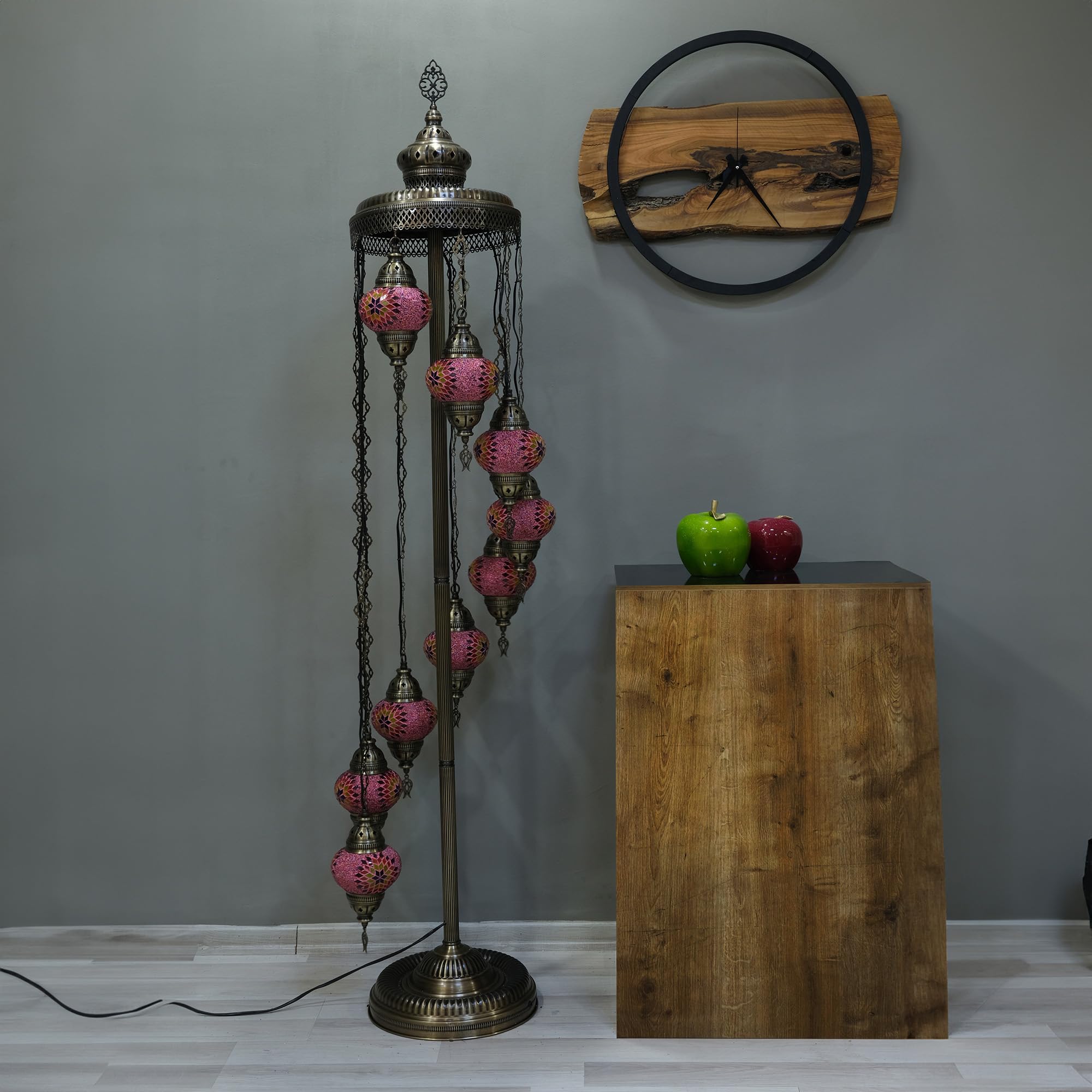 Asylove Turkish Lamp 9 Globe Mosaic Floor Lamp, Mosaic Standing Lamp 9 Globe Mosaic Moroccan Lamps Floor Lamp For Decorative Home Designs Offer 5 Inch Globe - Total Height 70 Inch (Fire)