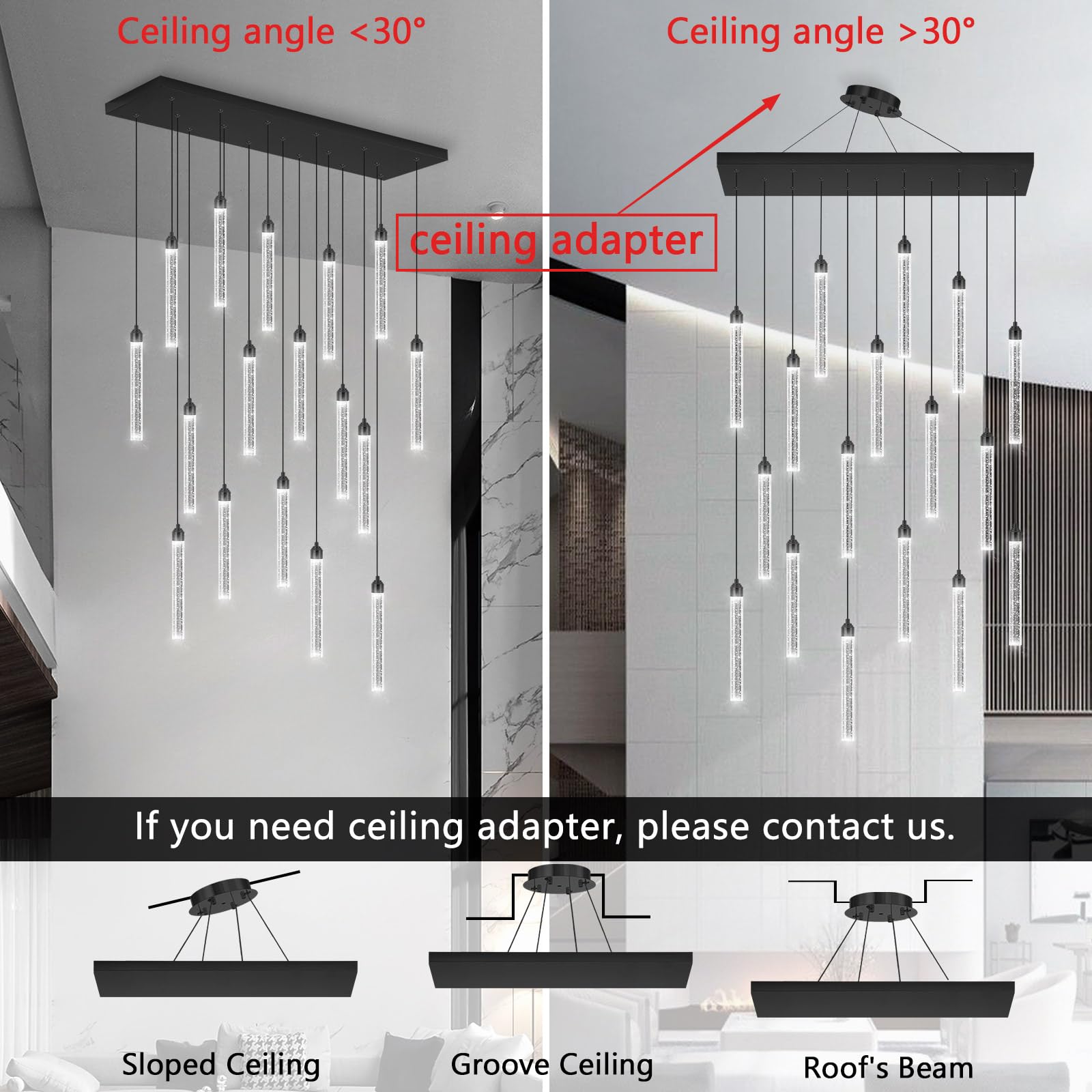 Dolria Rectangular Chandelier, 17-Lights LED Pendant Light, Dimmable, Black Metal, Model PC0008-CT-17B, Ideal for Entryway & Living Room