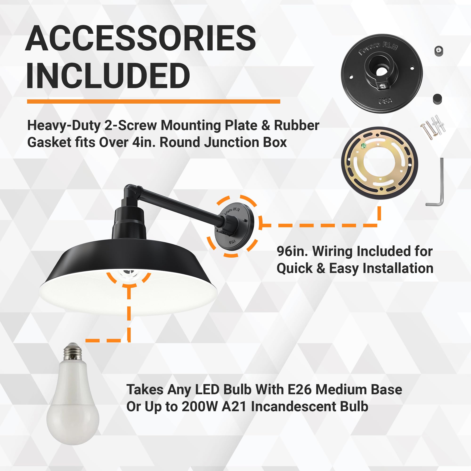 HTM LIGHTING SOLUTIONS Gooseneck Barn Light Fixture, 14in, Satin Black, Alloy Steel, Model SBL14-BK-SGN13-BK-A195KND, UL