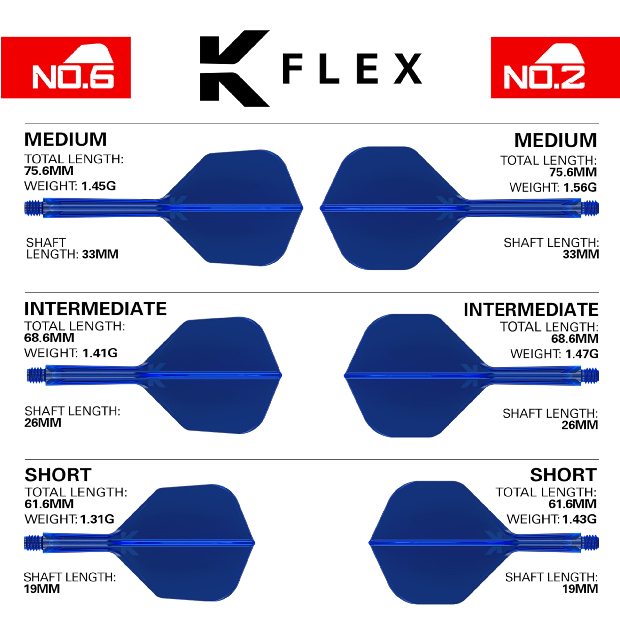 Target Darts K Flex Dart Flights and Shafts, No.6 Blue, Intermediate (26mm), Pack of 3, Model taf1418