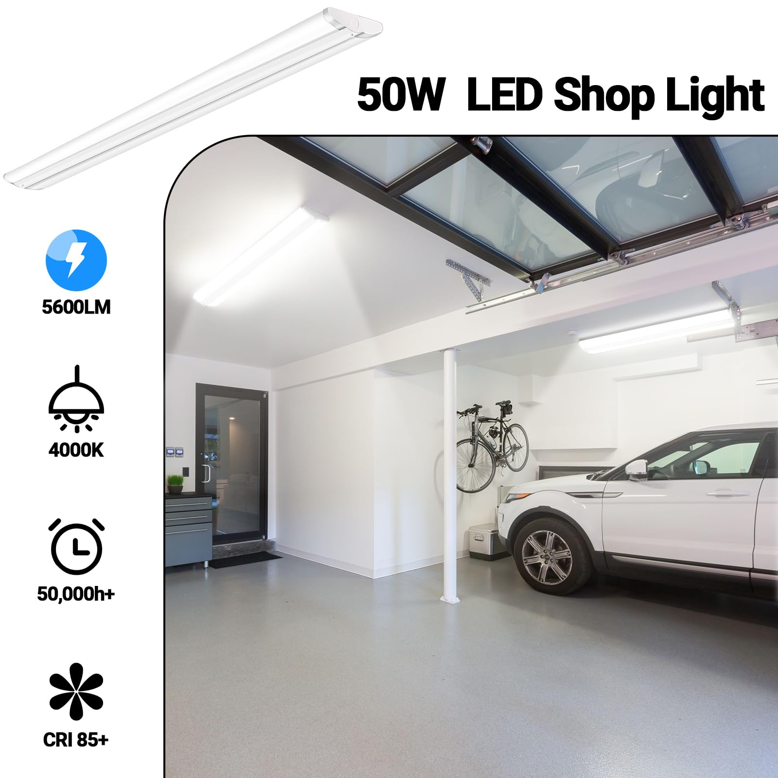 Antlux Ultra Slim 4Ft Led Wraparound Light, 50W 4 Foot Shop Lights For Garage, No Glare, 5600Lm, 6000K, Compact Flush Mount Ceil