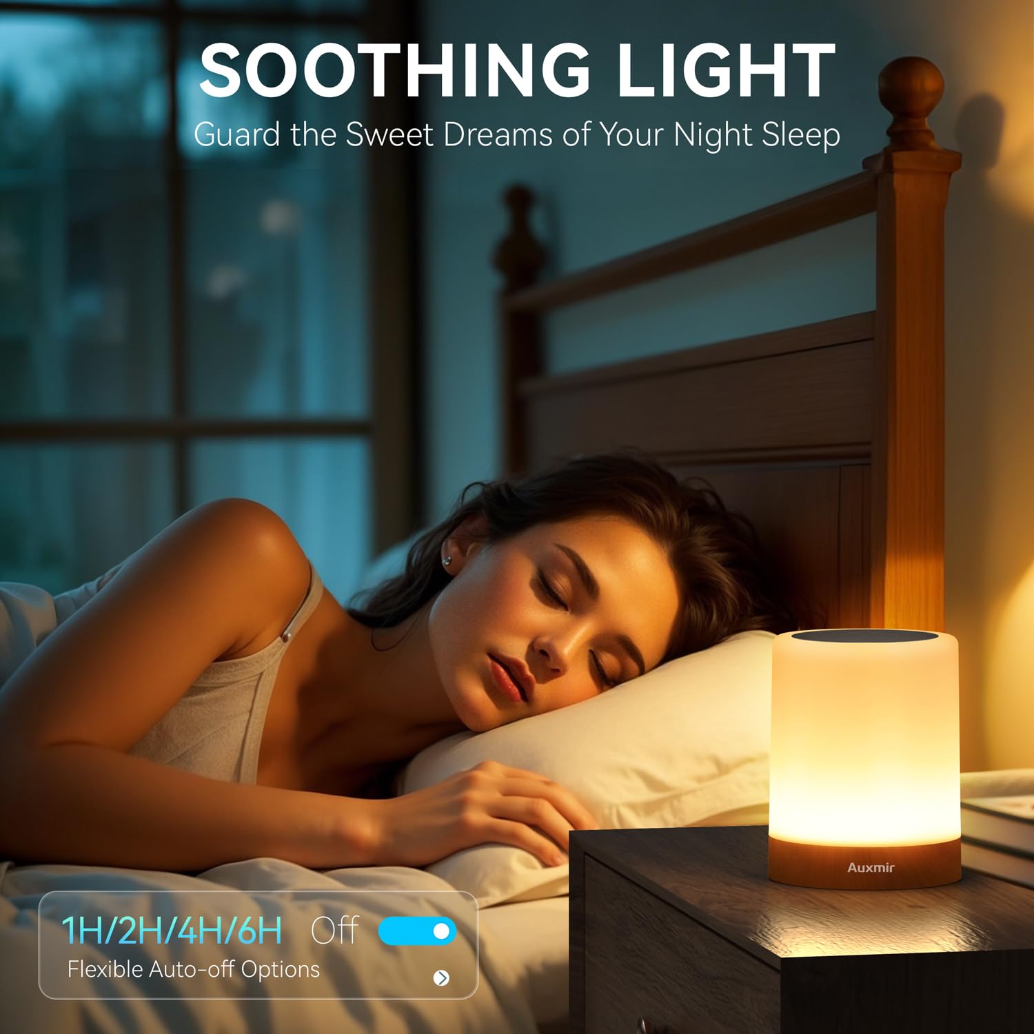 Auxmir LED Night Light Tabletop Lamp, Dimmable, 13 Colors, 5 Brightness, Rechargeable, Remote & Touch, Classic Brown, Model M1