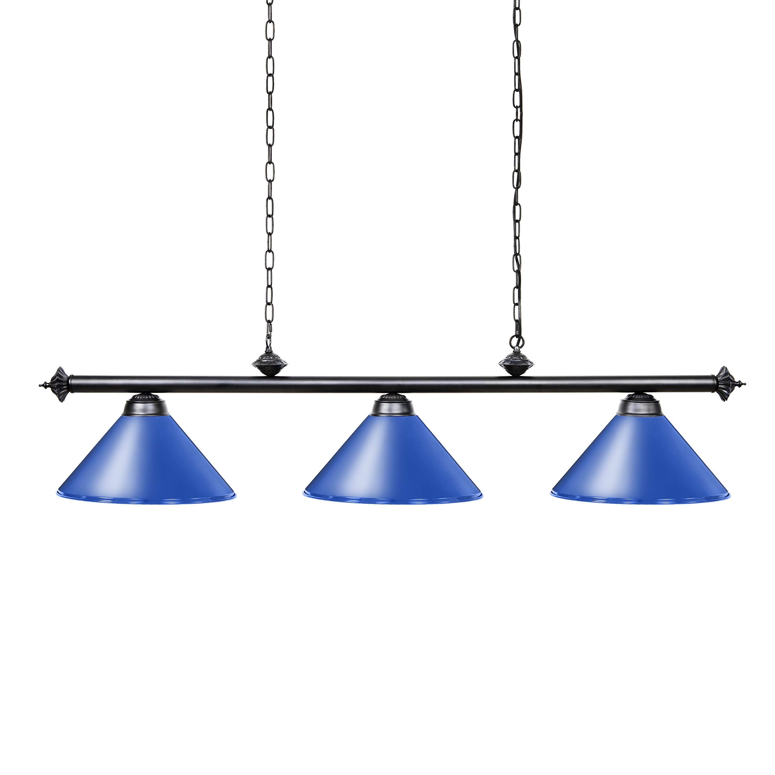 Wellmet 3 Light Pool Table Light, Vintage Metal Fixture, 59 inch for 7ft/8ft/9ft Tables, Blue, Model CHL-001-light-Blue