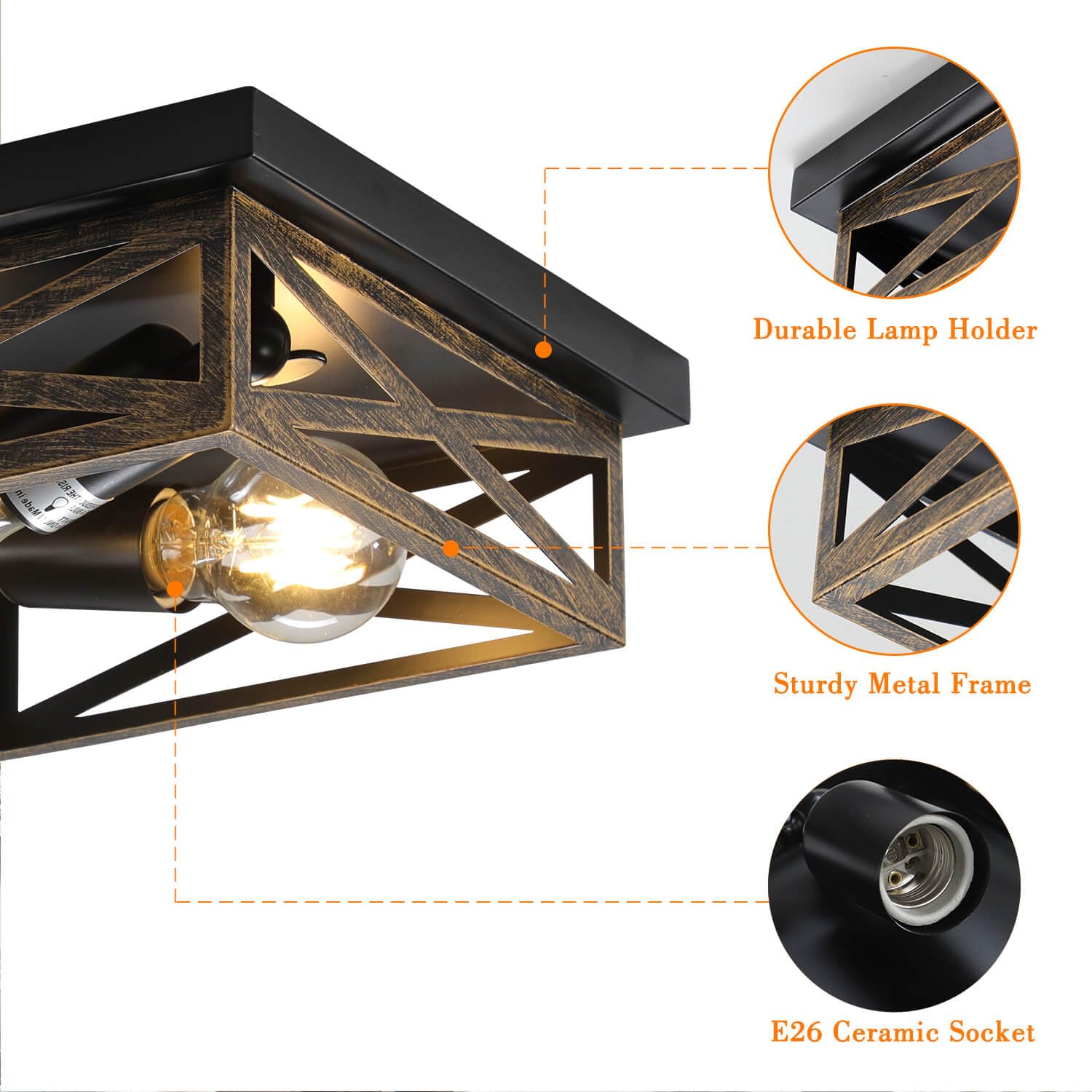 Dikaida Rustic Flush Mount Ceiling Light Fixture, Modern Farmhouse Light Fixture, Kitchen Hallway Light Fixtures For Bedroom,Din