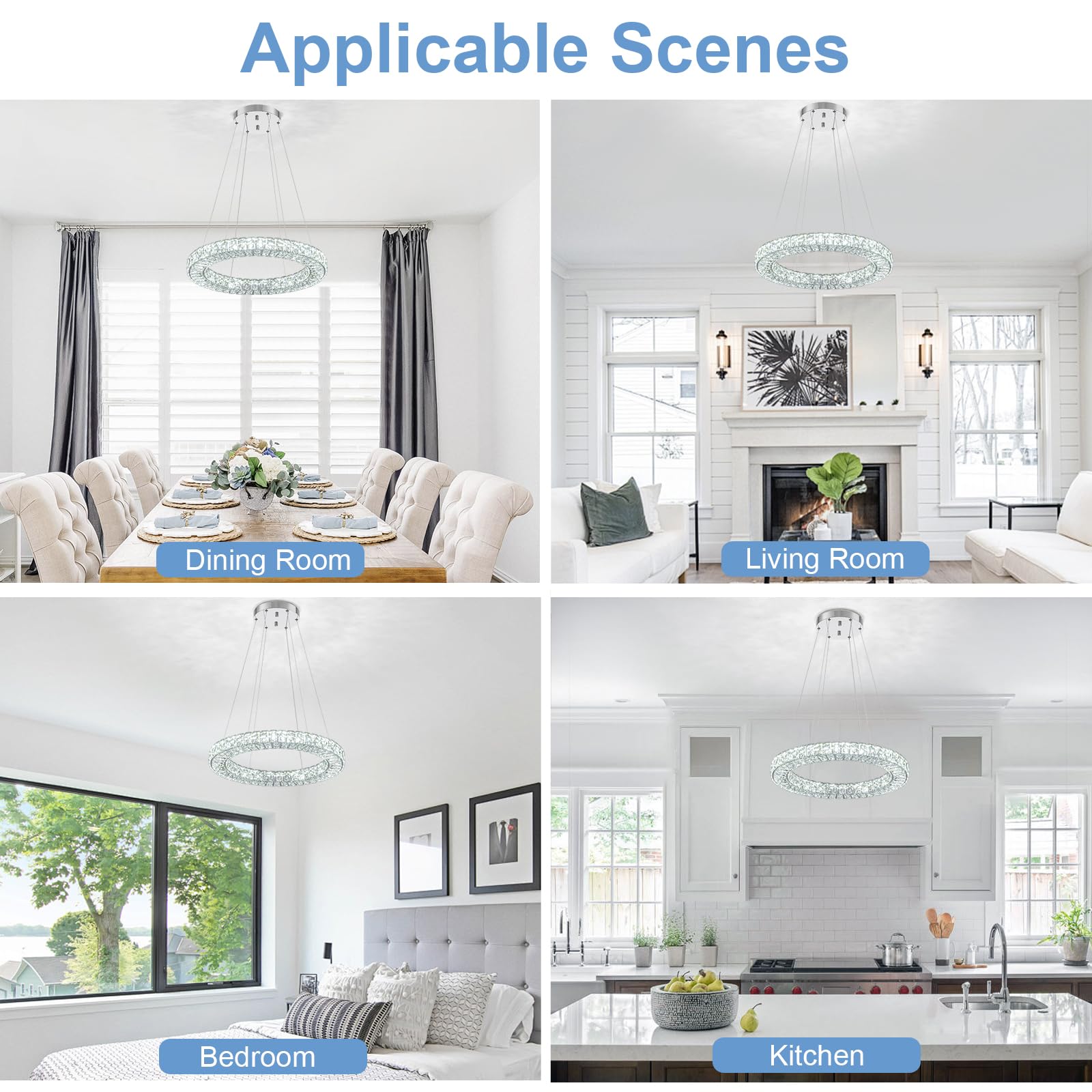 Hongnuofc 22'' Chandelier Crystal Chandeliers Ceiling Light Fixture With Remote Control Flush Mount Ceiling Lights For Living Ro