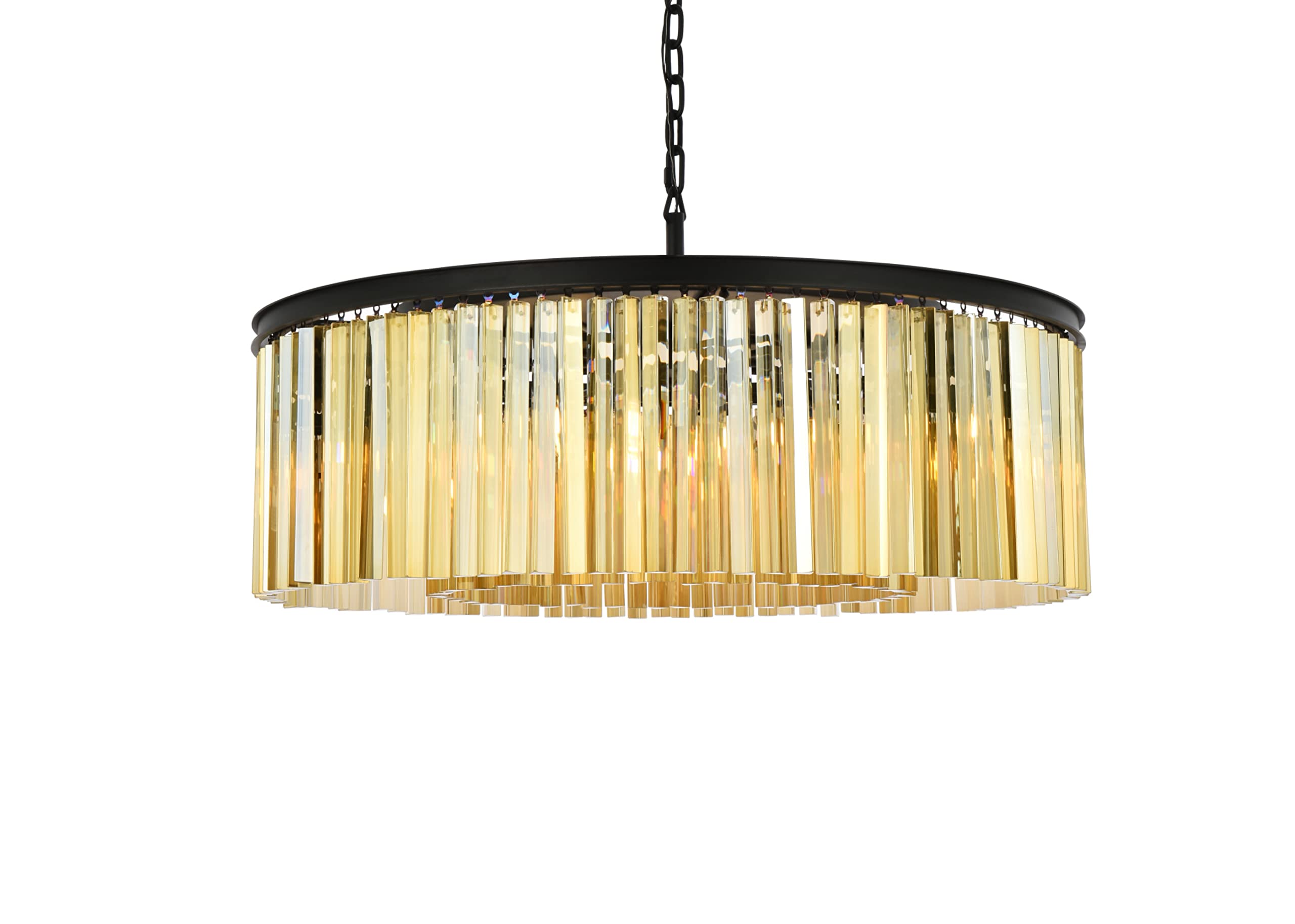Elegant Lighting Sydney Collection 10-Light Pendant Lamp with Royal Cut Golden Teak Crystals, Mocha Brown Finish