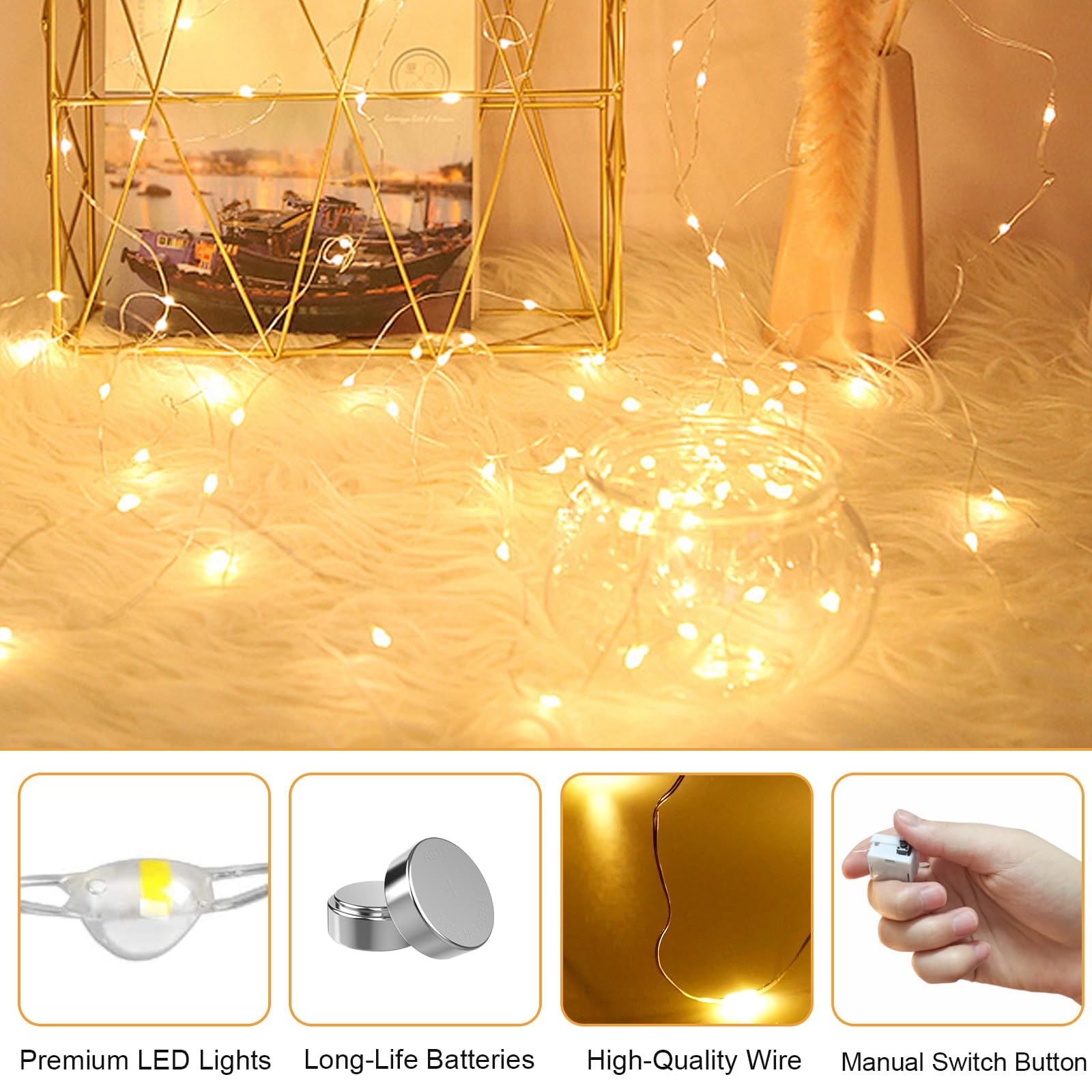 Merfino 20 Pack Fairy Lights - 7Ft 20 LED Twinkle Lights, Waterproof Copper Wire, Warm White, Model ZLDC01#