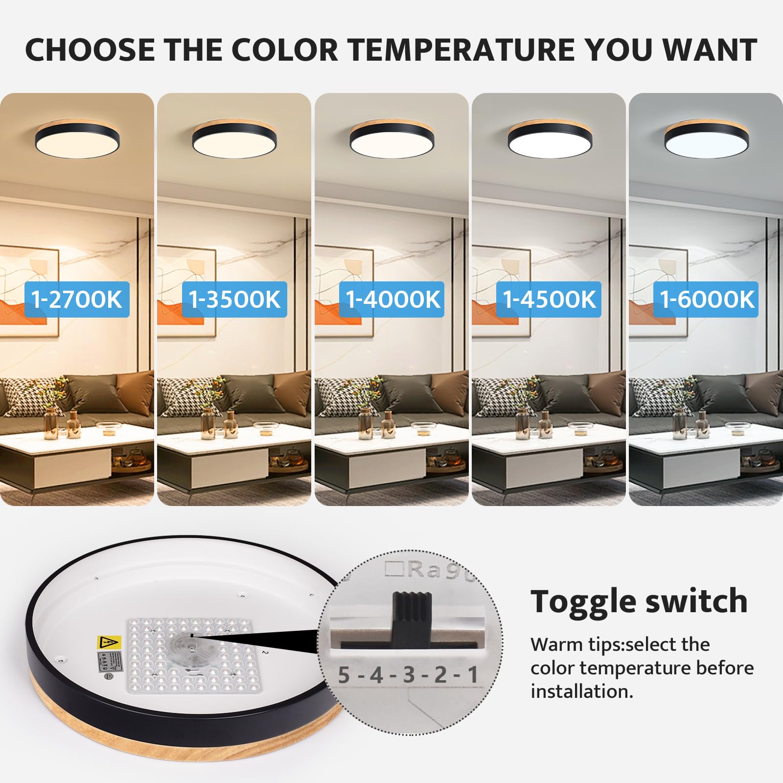 Woknos Modern Dimmable Led Close To Ceiling Light Minimalist Wood Oak Flush Mount Ceiling Light Fixture Circle Lighting For Bedr